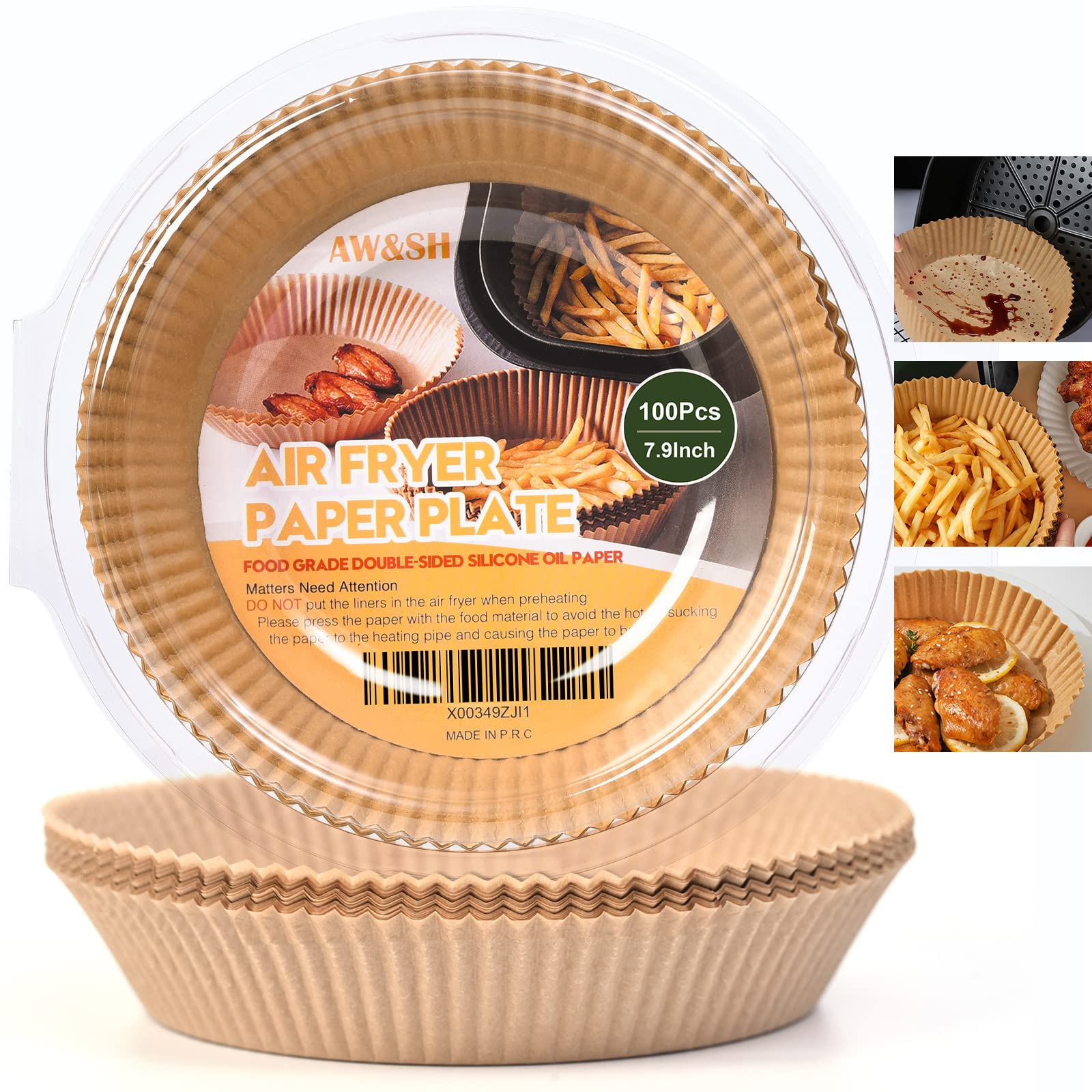 100PCS AW&SH Air Fryer Liners - 7.9 Inch Non-Stick Parchment Paper Sheets for Oil-Proof Cooking | Perfect for Air Fryers, Toaster Ovens & Baking | Disposable & Easy Cleanup
