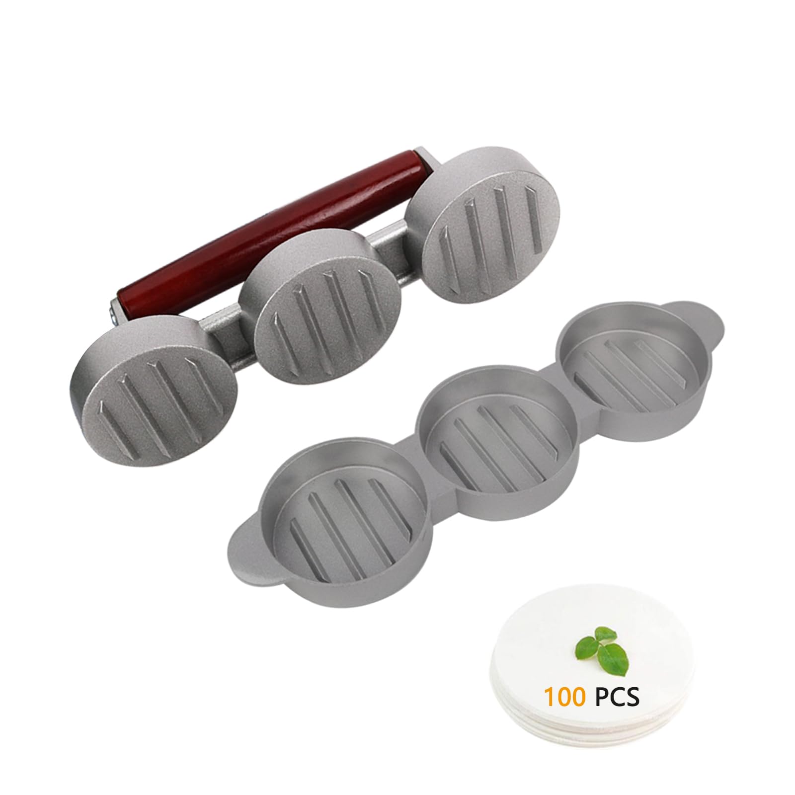 Premium Small Meat Patty Maker with 100 Patty Papers - 3 Pack 2.5-inch Molds for Perfect Burgers - Press Patty Maker Machine Makes 3 Patties Simultaneously - Ideal for Mini Burgers, BBQ, Picnics, Camping & Home Cooking