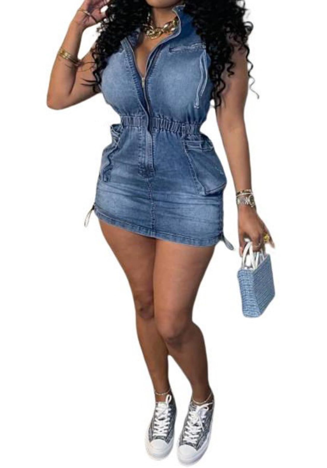 Lucuna Women's Y2K Denim Dress - Sexy Sleeveless Zipper Tank Dress, Short Jean Dress for Casual Streetwear | Perfect for Summer Outfits, Music Festivals & Night Out