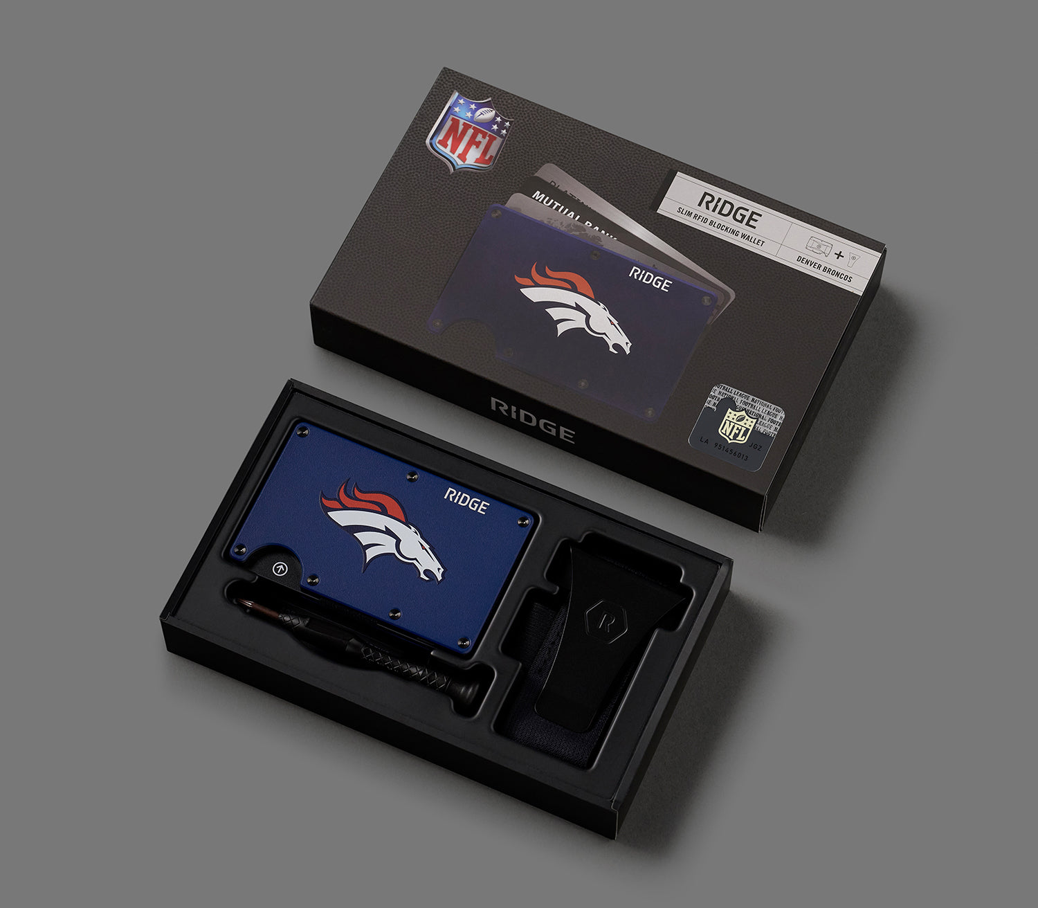 Ridge Wallet for Men - Slim RFID Blocking Minimalist Front Pocket Wallet - Denver Broncos NFL Team Collection - Perfect for Everyday Carry, Travel & Gifting