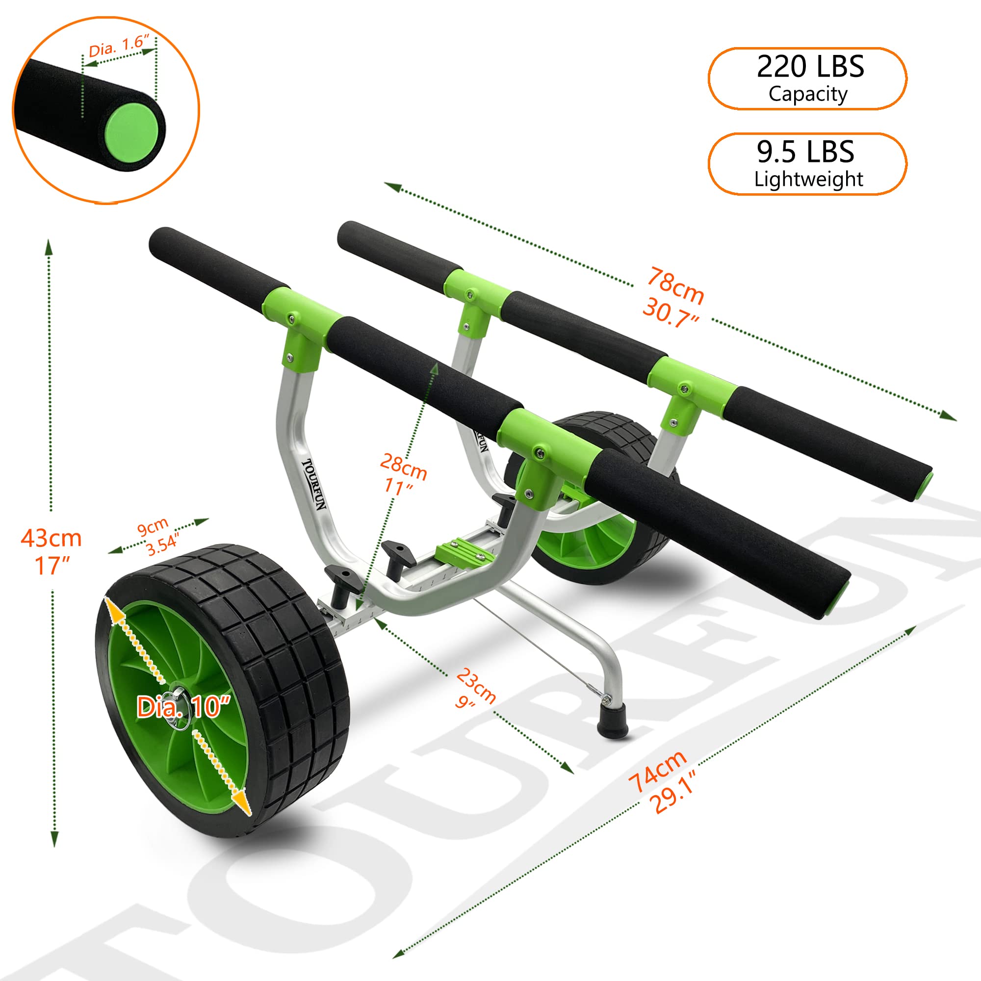 Kayak Cart with Airless Tires - Heavy Duty Paddle Board & Canoe Dolly, SUP Carrier for Easy Watercraft Transport | Perfect for Beach, Lake & Outdoor Adventures