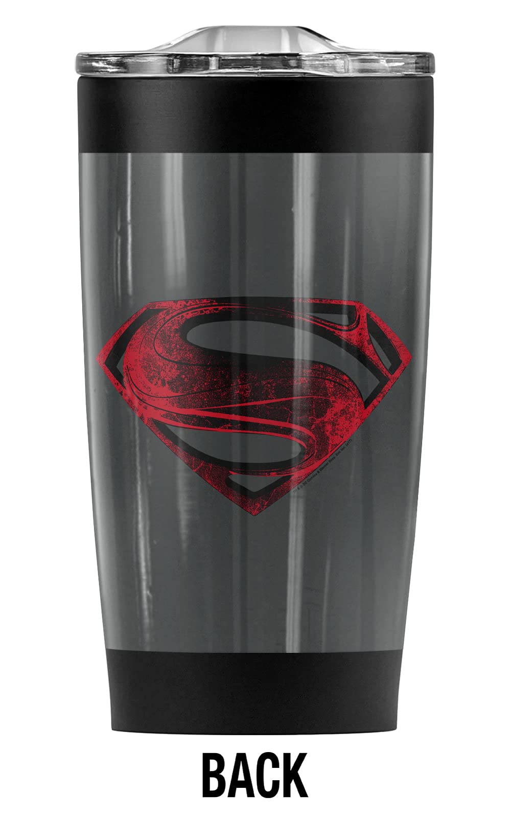 Superman Man of Steel Red and Black Glyph Stainless Steel Tumbler 20 oz - Vacuum Insulated Coffee Travel Mug with Leakproof Sliding Lid - Keeps Hot & Cold Beverages for Hours - Perfect for Office, Gym, Camping & Road Trips