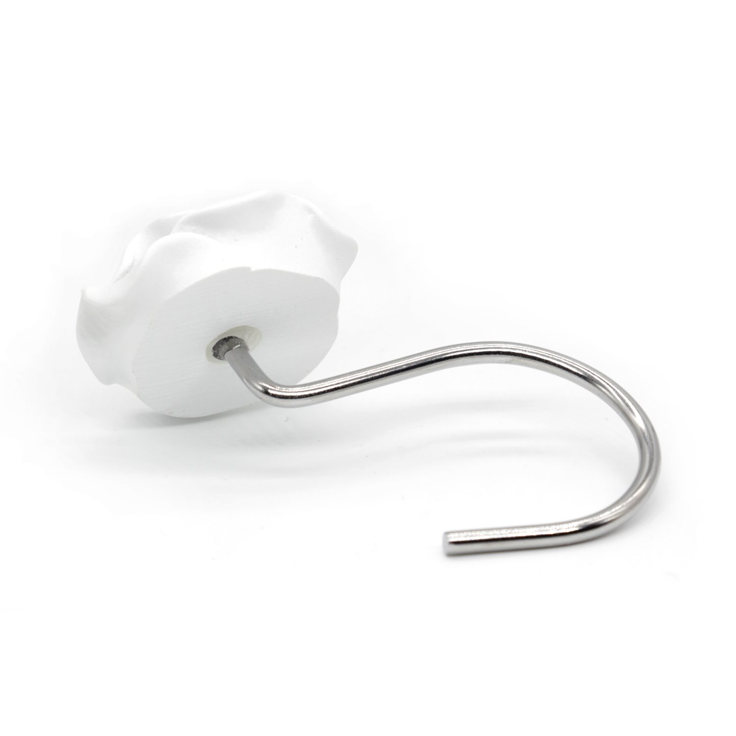 BEAVO 12 Pack Rustproof Resin Rose Flower Shower Curtain Hooks - Decorative Bathroom Accessories for Shower Rods & Curtains, White - Perfect for Home, Hotel, and Spa Decor