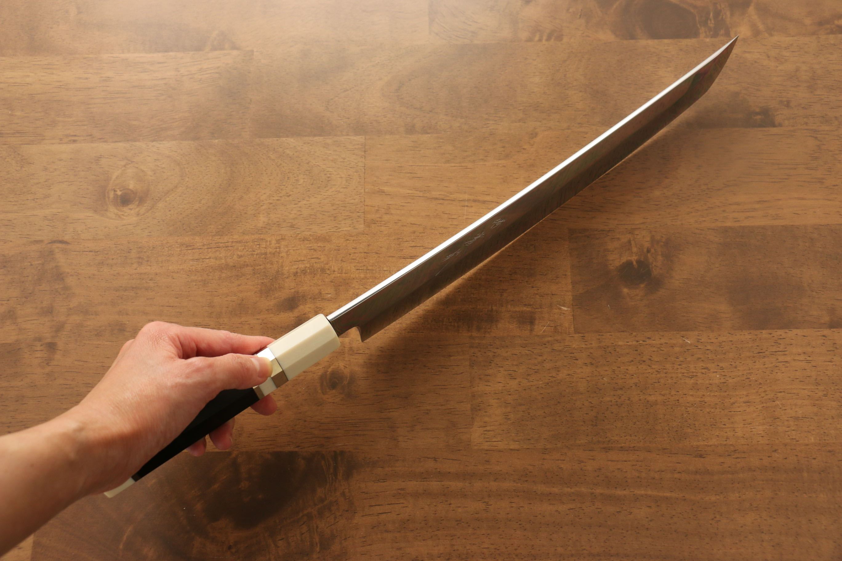 Premium Jikko Silver Steel No.3 Sakimaru Yanagiba 300mm Japanese Sushi Knife - Ebony Wood Handle with Decorative Ring - Perfect for Sushi Chefs & Professional Kitchen Use