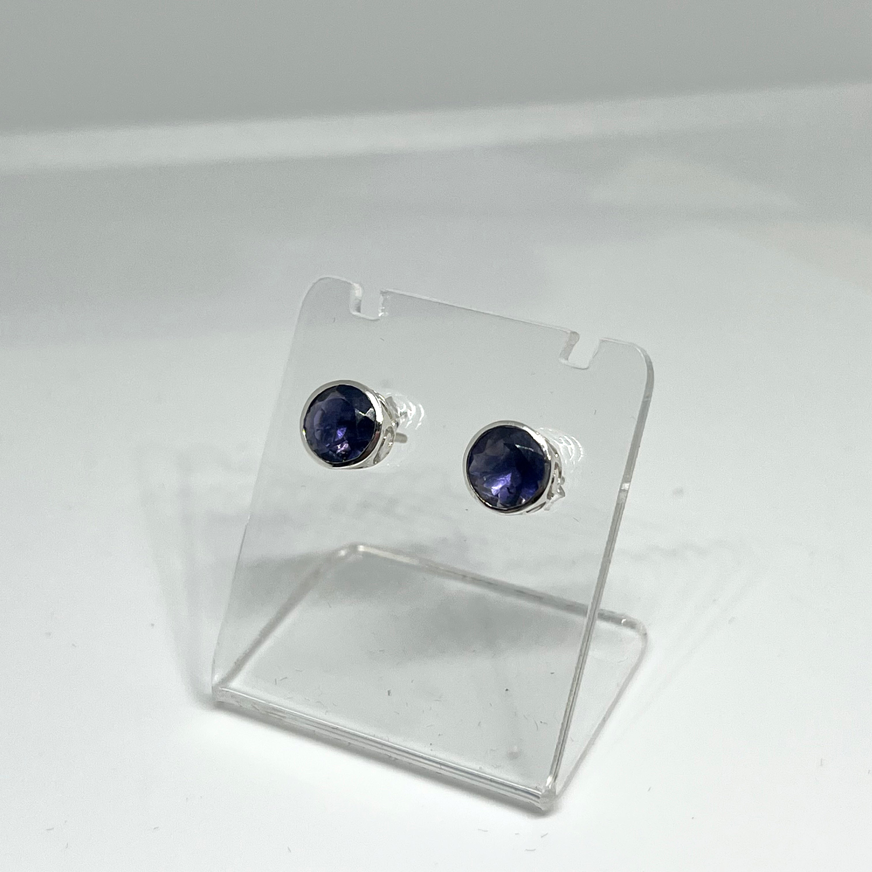 7mm Round Faceted Gemstone Stud Earrings - Decorative Bezel Set for Women, Hypoallergenic Jewelry - Perfect for Daily Wear, Parties & Special Occasions