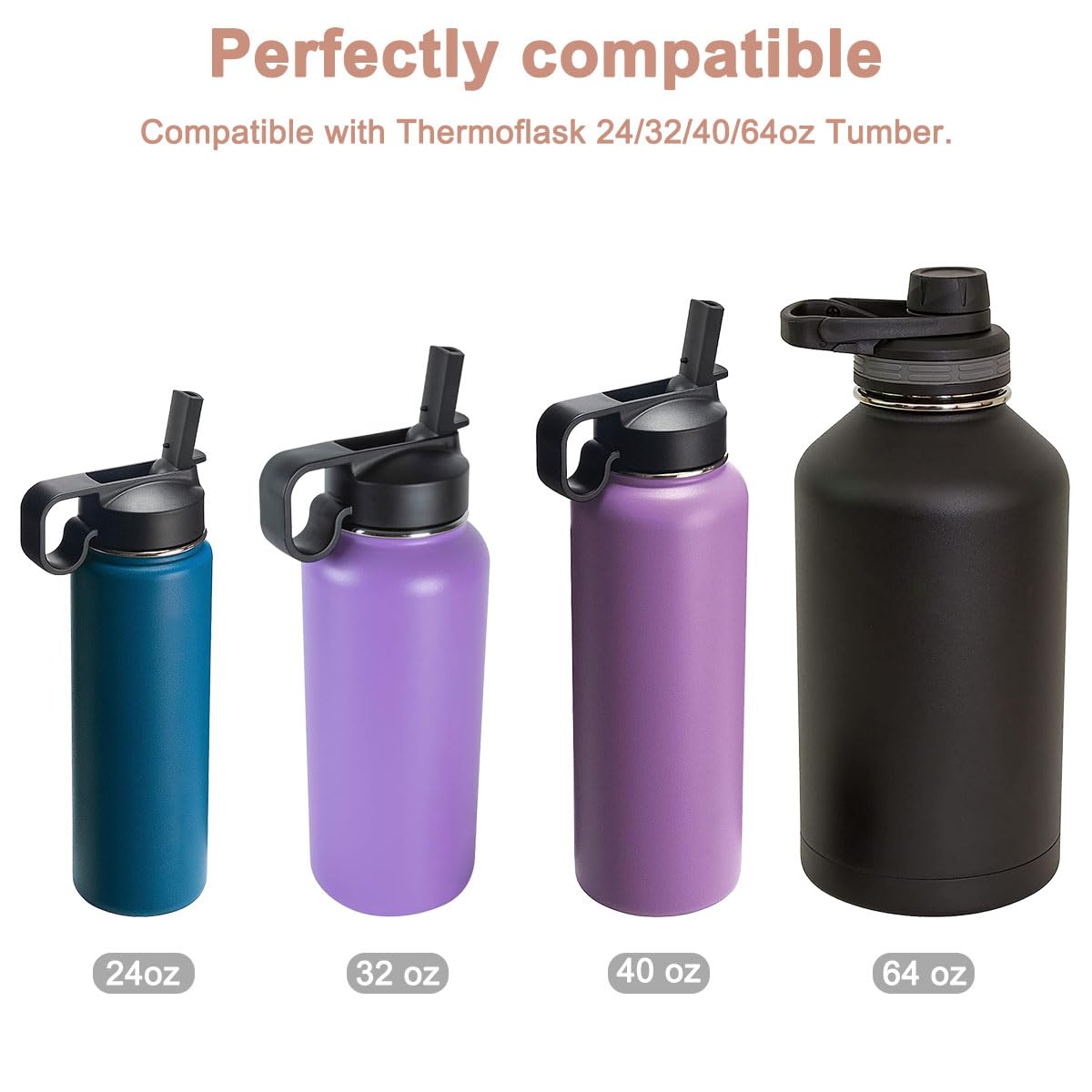 AYWFEY 11-Piece Water Bottle Lid Replacement Kit for Thermoflask 24/32/40/64oz - Includes Cleaning Brush & Elbow Tweezers, Silicone O-Rings & Gasket Seals - Perfect for Gym, Hiking, Travel & Outdoor Activities