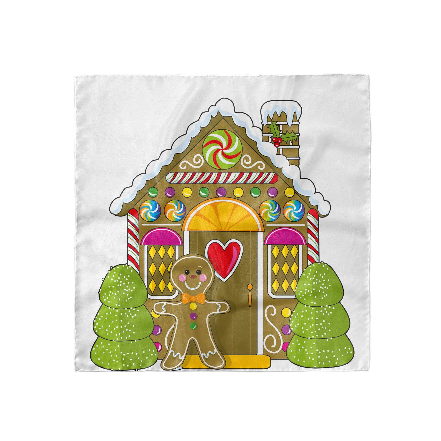 Ambesonne Gingerbread Man Head Scarf - Christmas Holiday Hair Wrap with Candy House Design for Women | Perfect for Winter Fashion, Holiday Parties & Cozy Home Decor