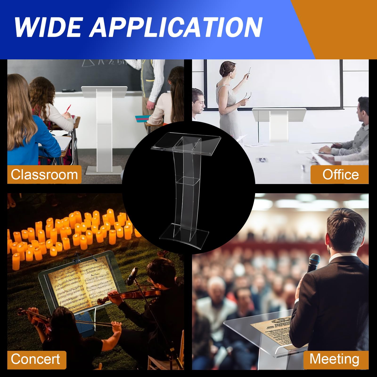 Acrylic Slanted Speaker Podium Lectern - Curved Plexiglass Transparent Pulpit for Church, Lectures, Recitals & Presentations | Perfect for Classrooms, Conferences & Worship Services