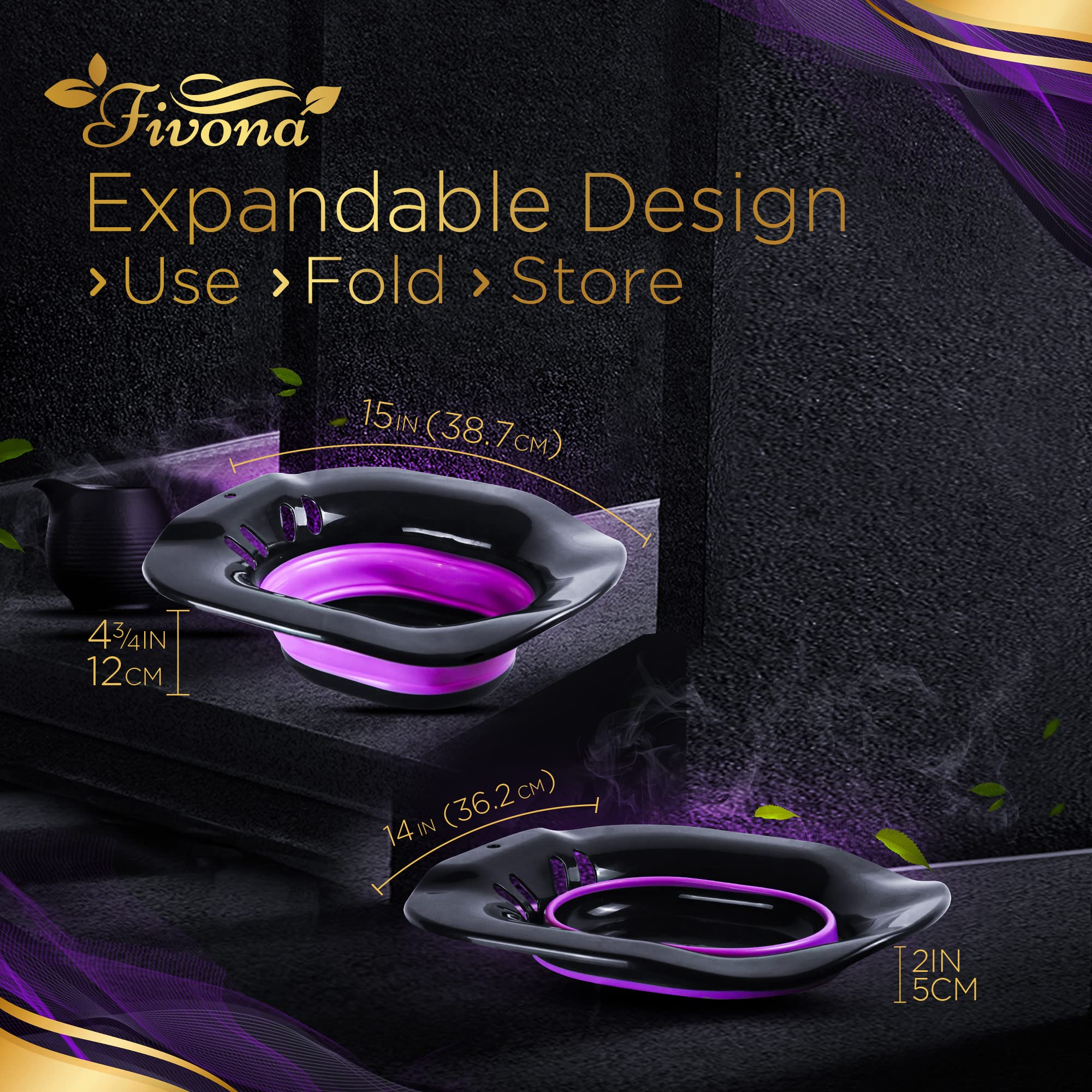 Fivona 3-in-1 Yoni Steam Kit for Women - Foldable Portable Vaginal Steamer Seat with Herbal Blends & Storage Bag - Natural Detox, pH Balance & Relaxation - At-Home V-Spa Treatment for Feminine Care & Wellness (Black)