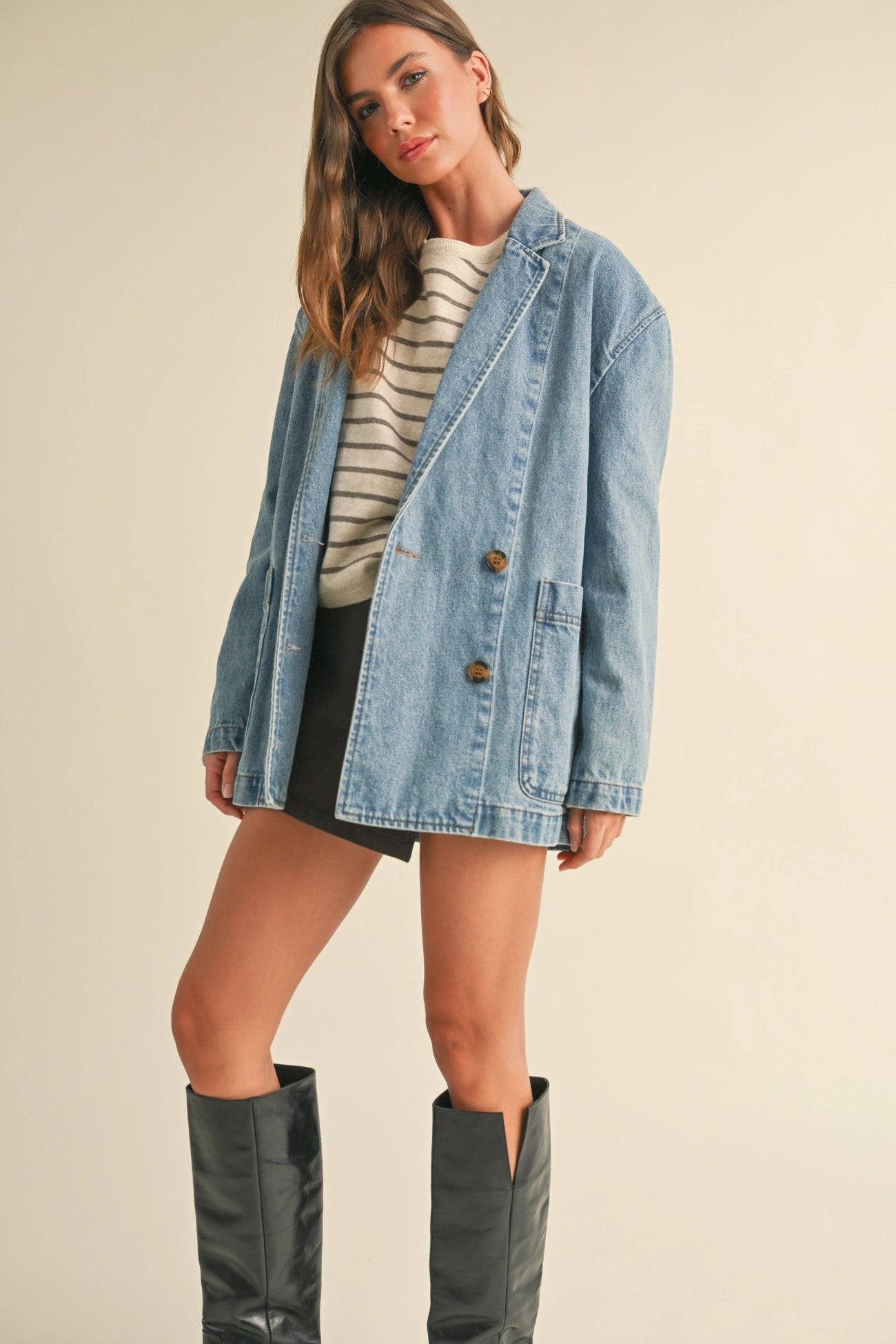 Stylish Marnie Denim Blazer for Women - Trendy Casual & Office Wear Jacket - Perfect for Work, Date Night & Spring Outfits