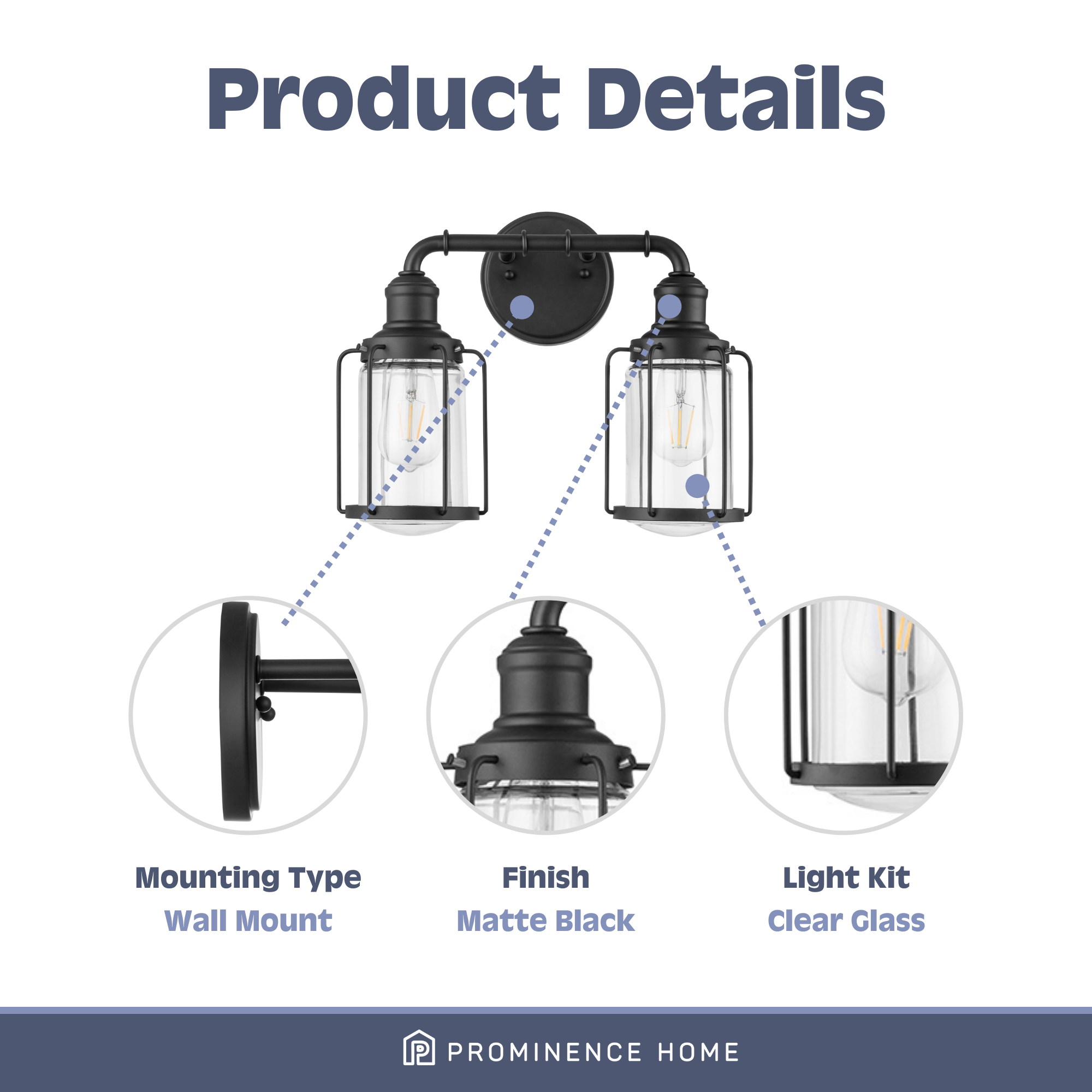 Lincoln Woods 2-Light Vanity Light Fixture in Matte Black - Perfect for Bathroom, Bedroom, and Dressing Room Lighting
