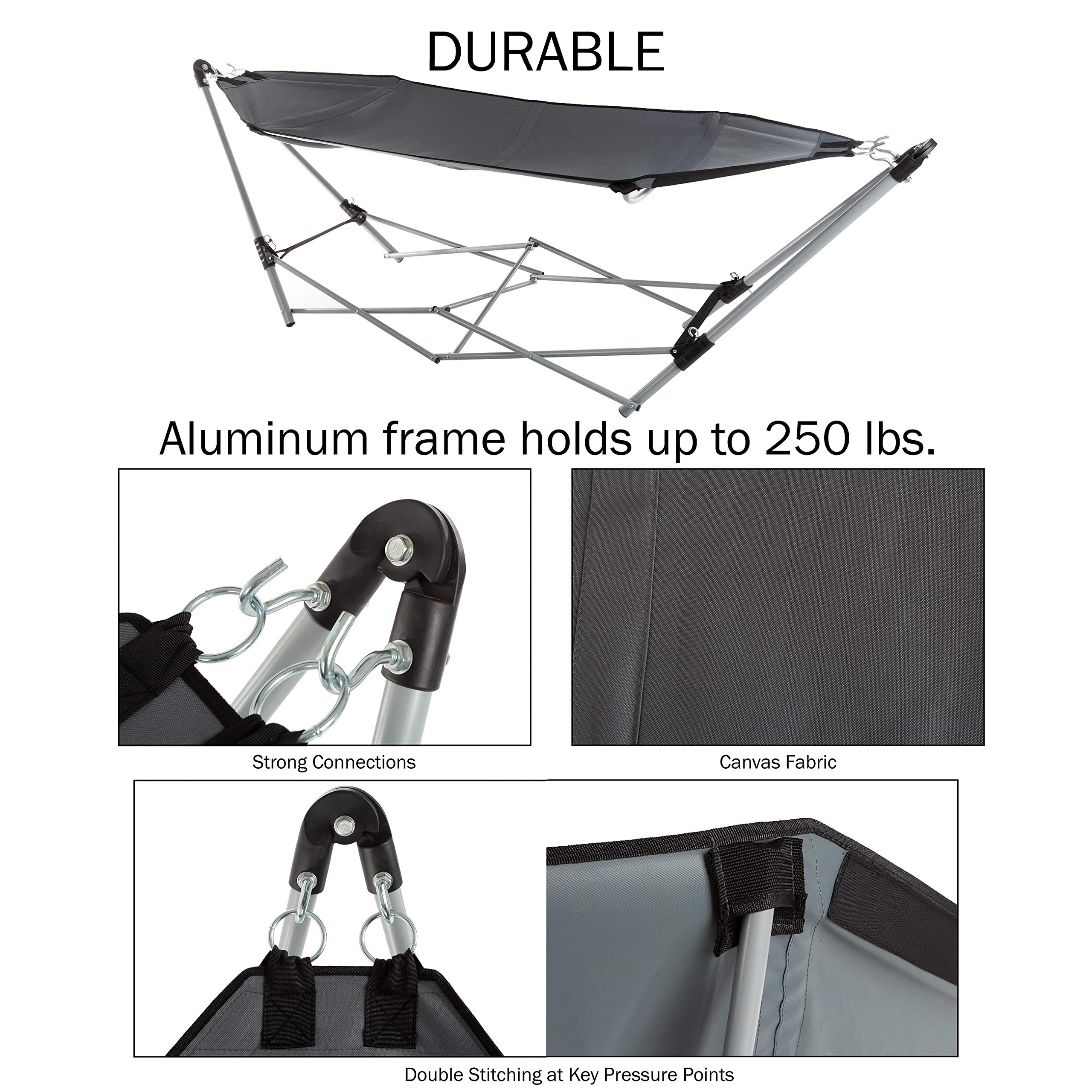 **Portable Hammock with Stand - Lightweight & Easy to Carry in Travel Bag - Perfect for Backyard, Pool, Beach, Camping & Hiking - Lavish Home (Gray) - Relax in Comfort Anywhere**