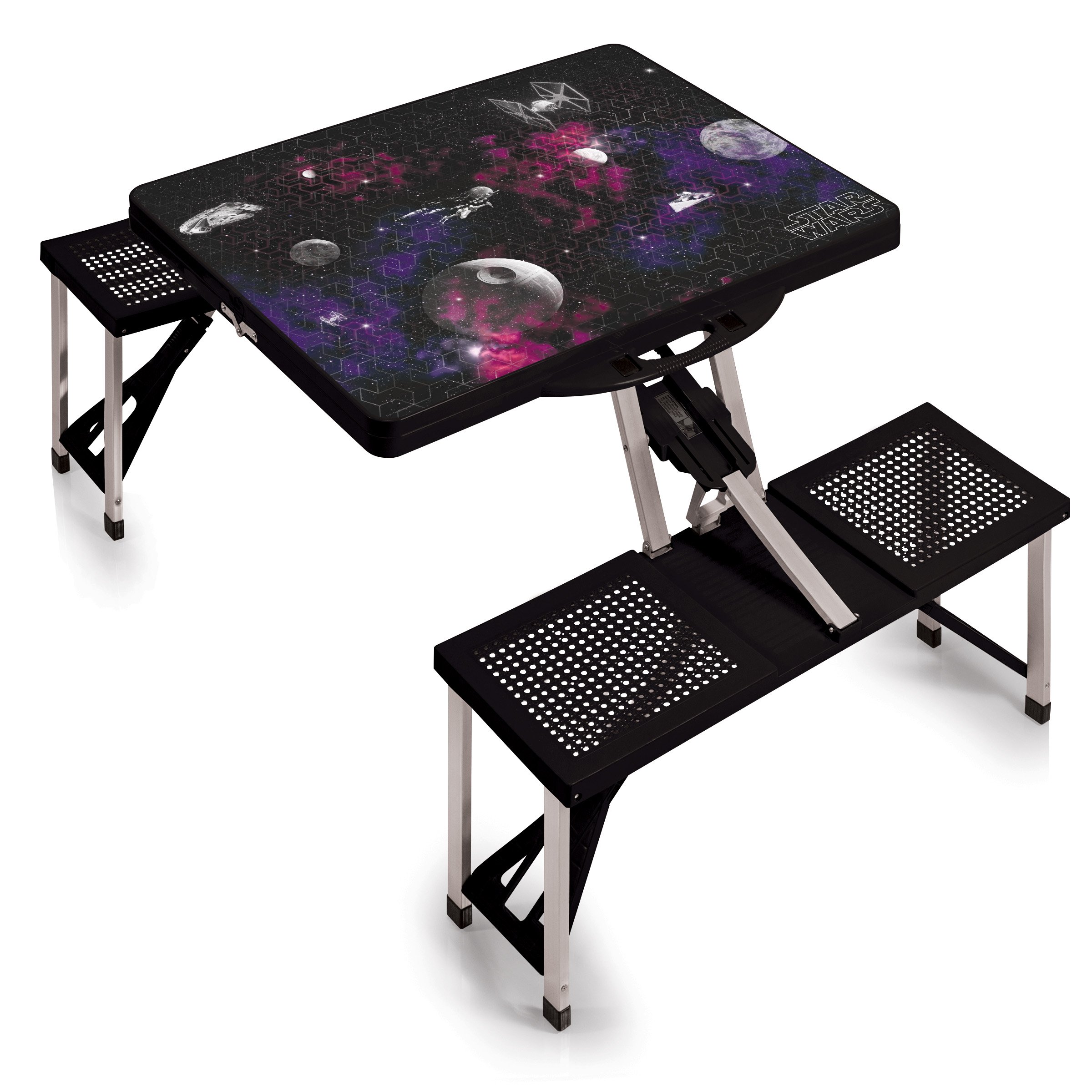 ONIVA - Star Wars Death Star Folding Picnic Table - Portable Camping & Outdoor Table with Umbrella Hole - Black - Perfect for Backyard BBQs, Beach Trips & Tailgating Parties