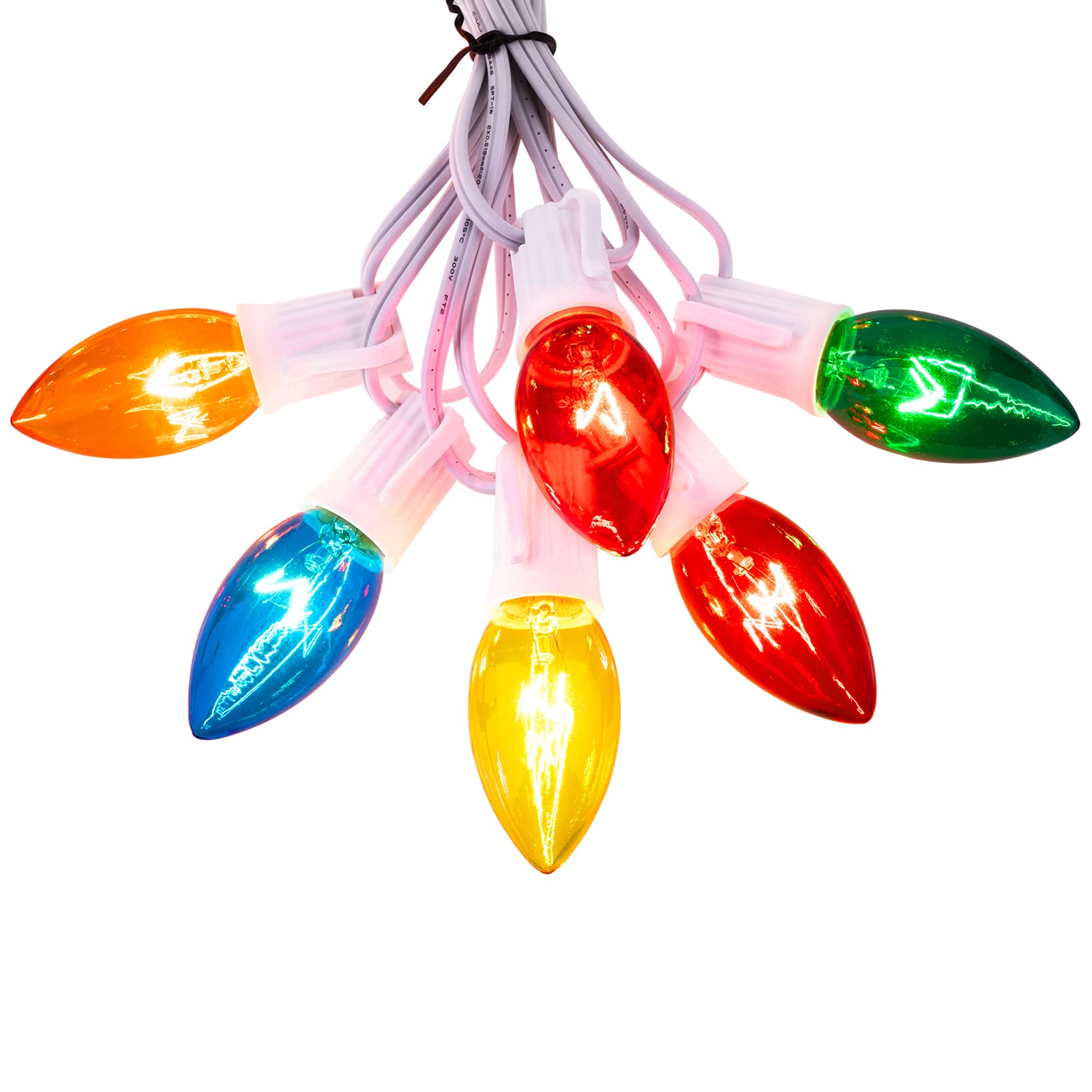 C9 Multicolor Christmas String Lights Outdoor, 25ft Vintage Christmas Tree Lights for Indoor & Outdoor Use - Patio, Room, Holiday Party, Backyard Xmas Decoration - White Wire with 25+2 Bulbs - Perfect for Christmas Trees, Fireplace Mantels, and Porch Decorations