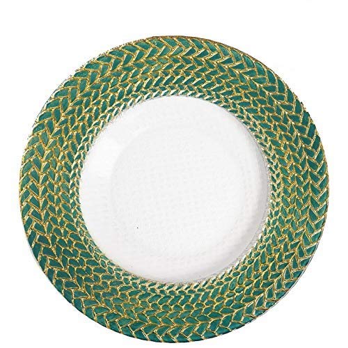 Tiger Chef Gold Rim Glass Charger Plates - Set of 8 Elegant Green Glass Dinner Plates for Wedding, Party & Holiday Decor - Premium Placemats for Formal Dining & Special Occasions