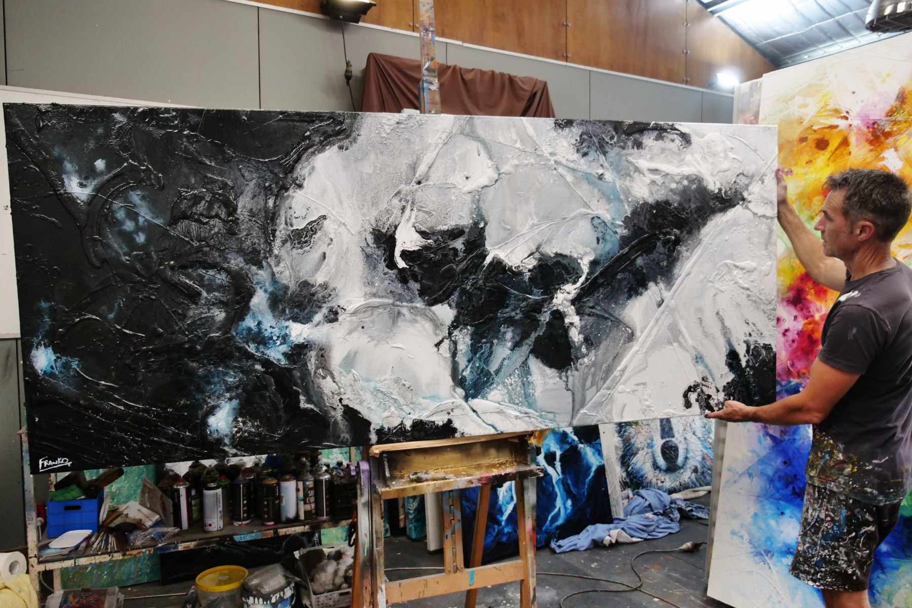 Black Sambuca 240cm x 100cm Black Grey White Textured Abstract Canvas Wall Art - Modern Home Decor for Living Room, Bedroom & Office