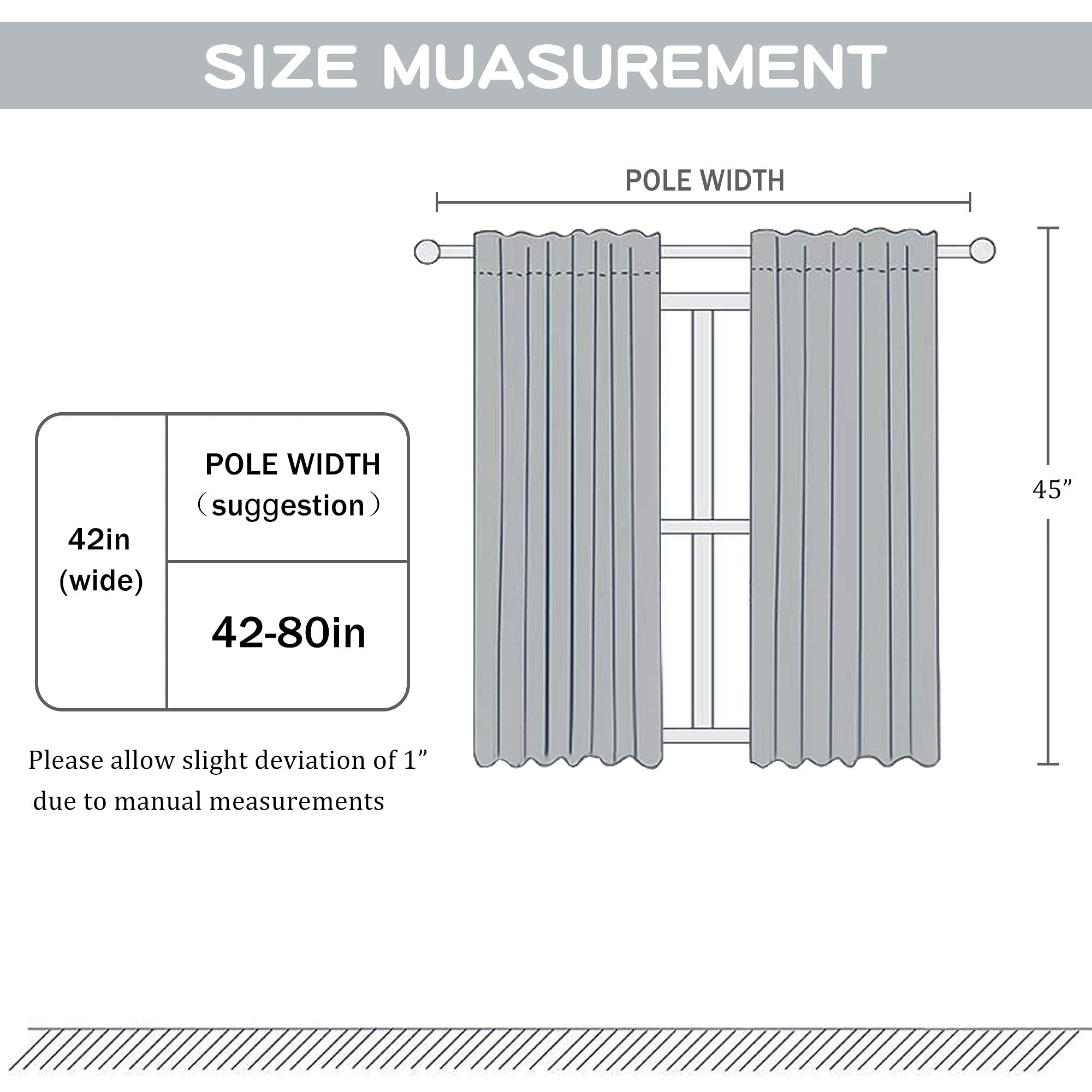 Dualife Pure White Blackout Curtains for Bedroom & Living Room - 42x45 Inch Thermal Insulated Soundproof Window Panels, Set of 2 with Rod Pocket | Perfect for Small Windows, Light Control & Noise Reduction