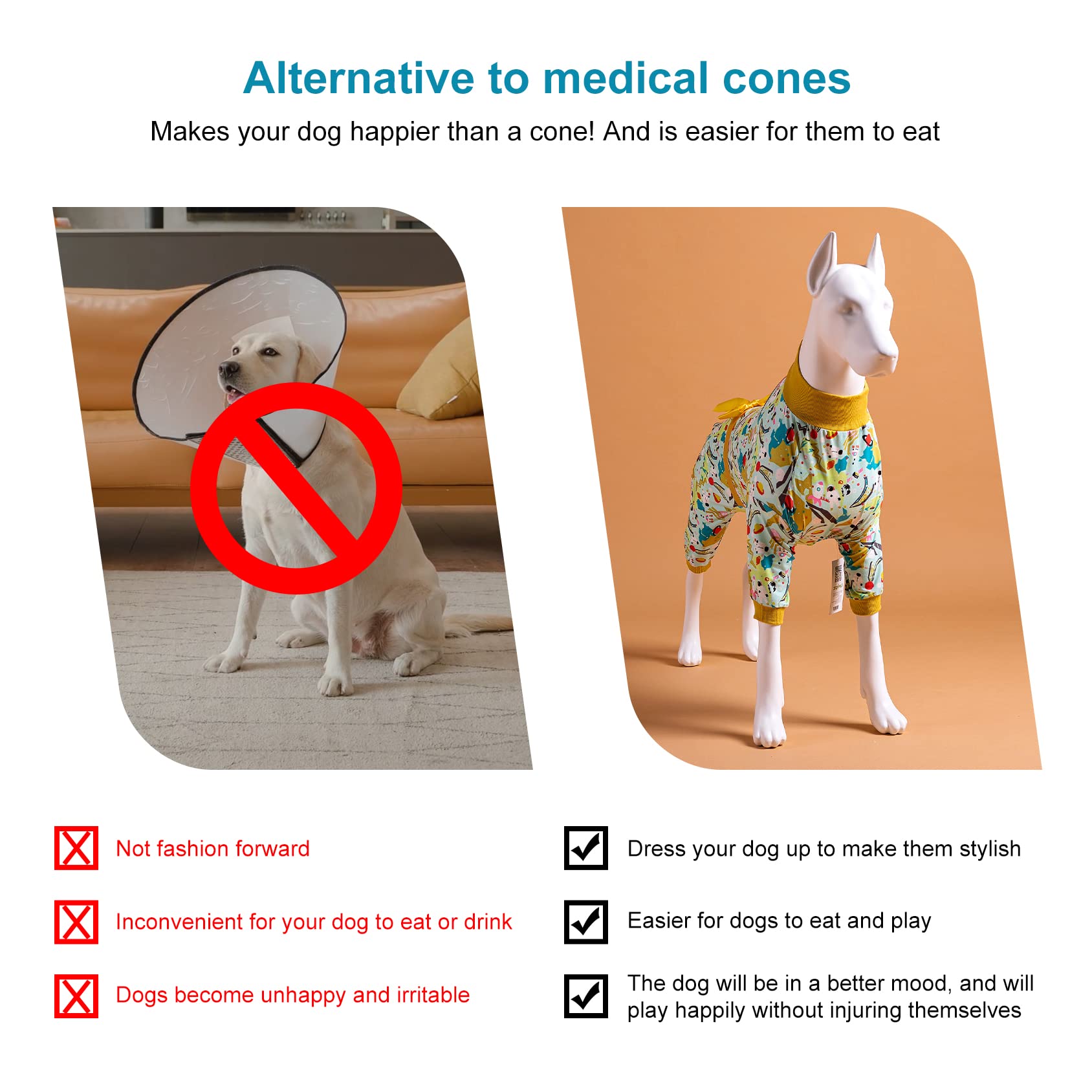 LovinPet Large Dog Pajamas - Mint Outer Space Print Onesie for Wound Care & Post-Surgery Recovery | UV Protection Anxiety Relief Shirt for Dogs | Comfortable Pet PJs in Yellow | Perfect for Post-Op Care, Anxiety Relief & Indoor Lounging