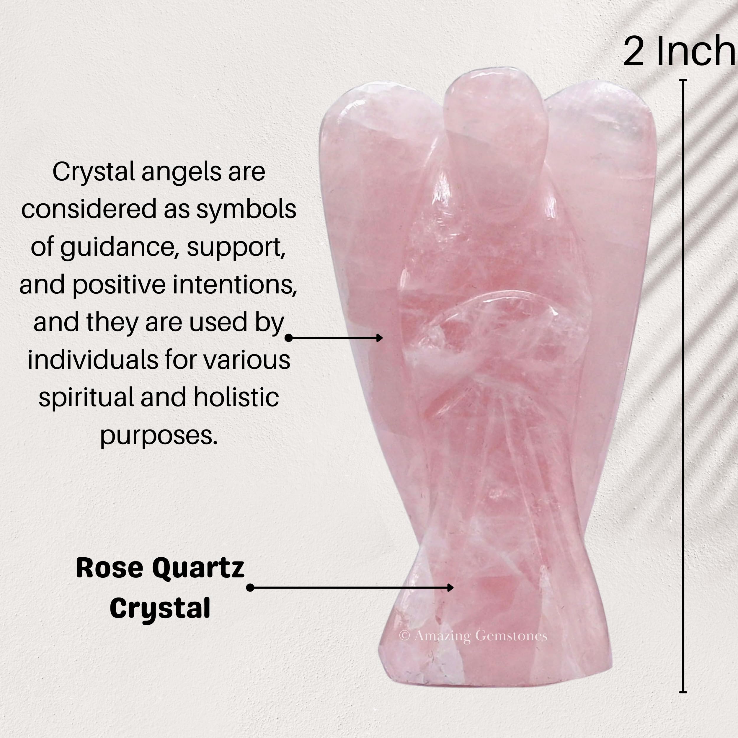 Rose Quartz Angel Figurine - 2 Inch Healing Crystal Pocket Guardian Angel for Protection, Love & Positive Energy | Perfect for Home Decor, Meditation & Gifts