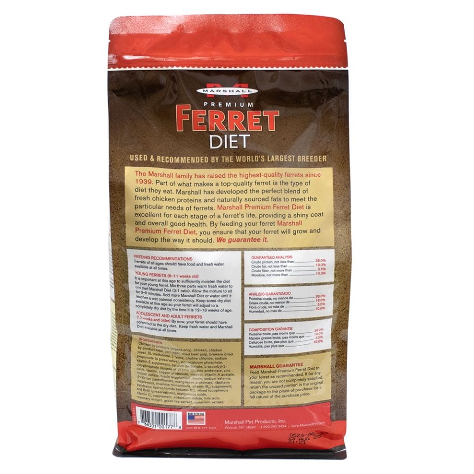 Premium Marshall Ferret Food - High Protein Diet for Ferrets, 4lb Bag - Ideal for Adult & Growing Ferrets at Home or Breeding