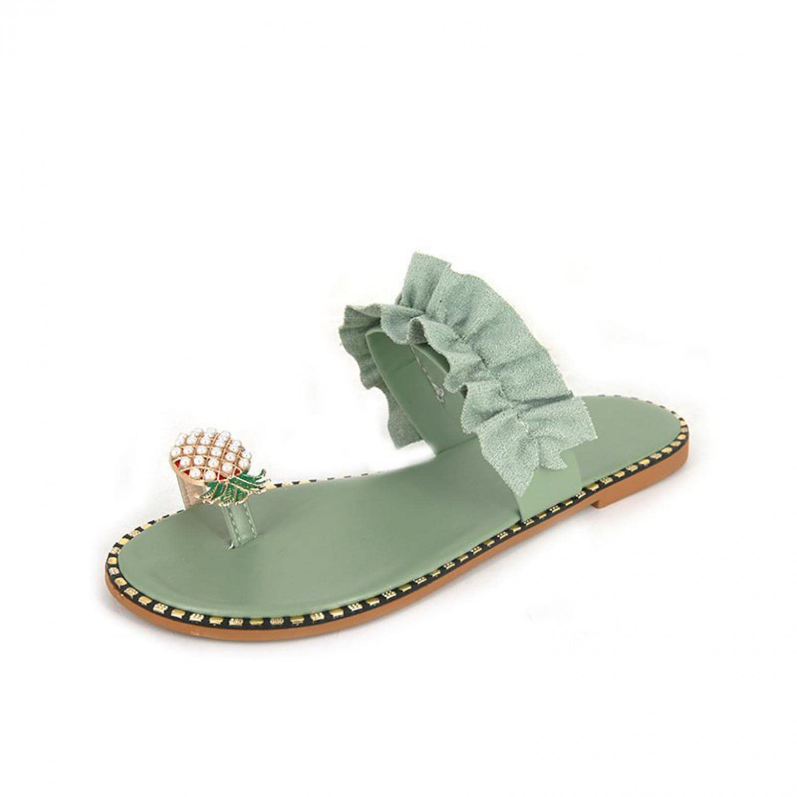 Women's Boho Casual Pineapple Sandals with Pearls - Cute Clip Toe Flip Flops for Beach, Summer & Vacation
