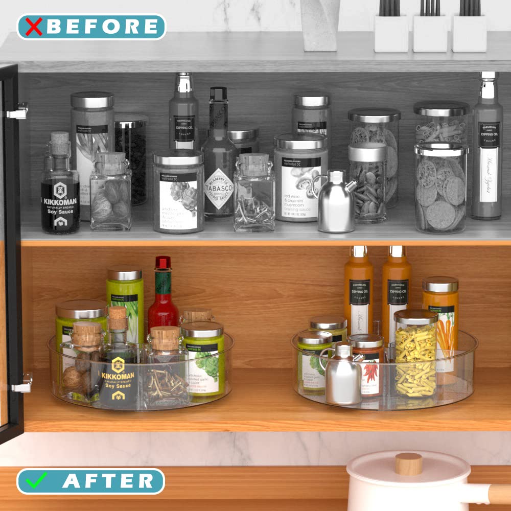 2-Pack Lazy Susan Turntable Spice Rack Organizer - 360° Rotating Kitchen Storage for Spices, Condiments & Food - Perfect for Cabinets, Pantry, Refrigerator & Countertop Organization (Ideal for Small Spaces & Easy Access)