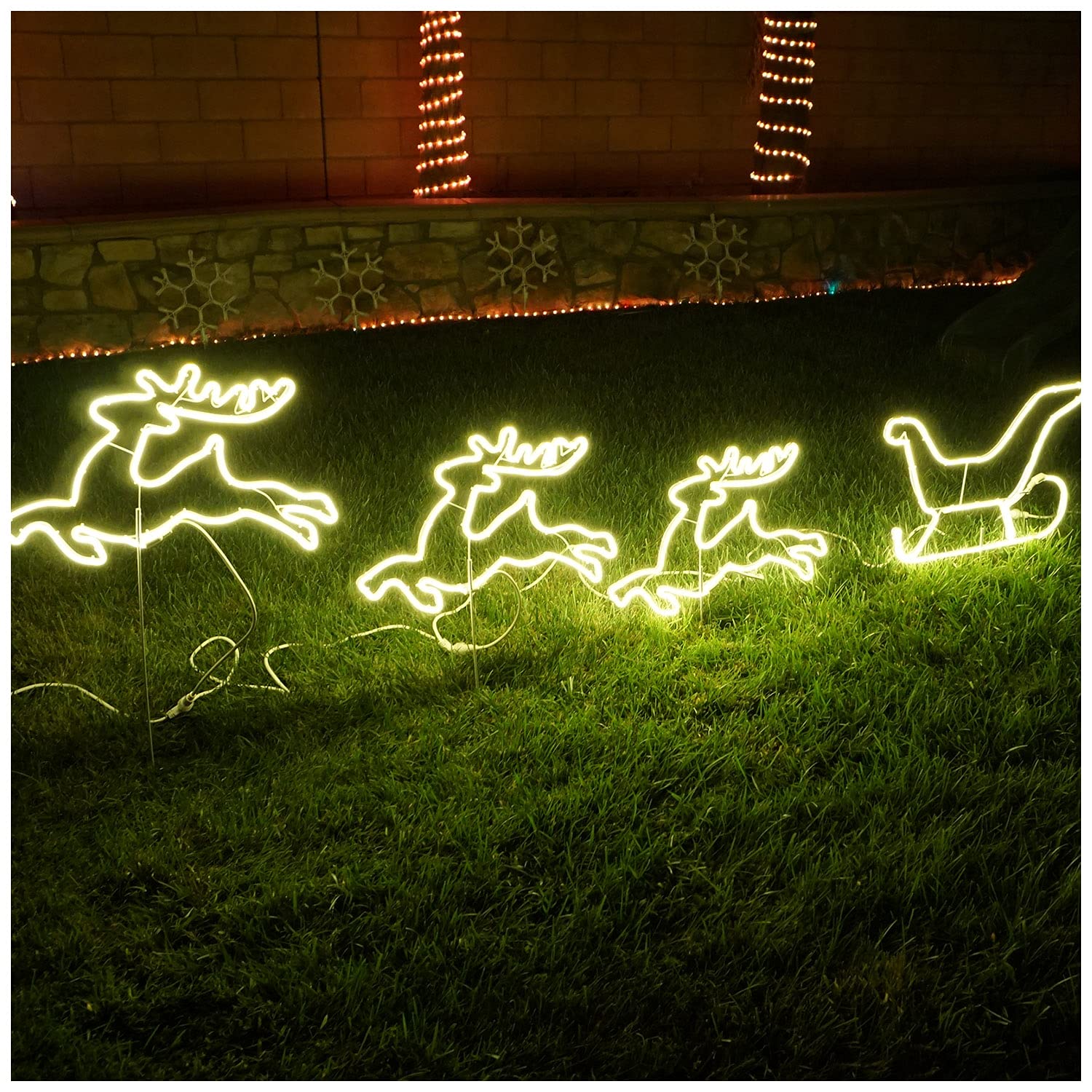 Russell Decor Christmas Lights - 3 Elk & Sleigh Outdoor Yard Sign with LED Lights for Holiday Lawn Decor | Perfect for Christmas Yard Displays, Porch Decorations & Winter Festival Lighting