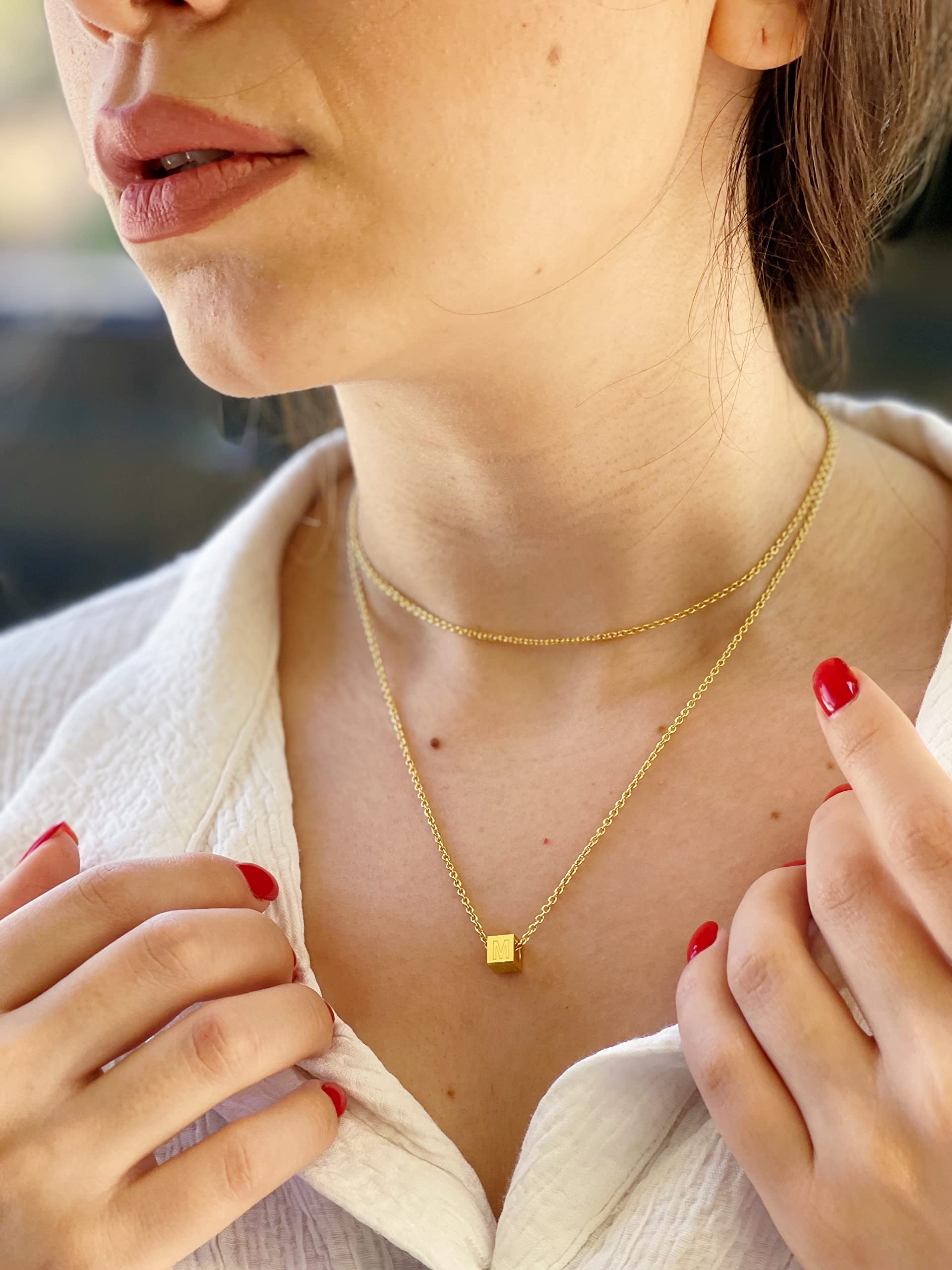 Cube Initial Necklace for Women - 18” Cable Chain Personalized Jewelry | Handmade in USA | Unique Gift for Her | Perfect for Birthdays, Anniversaries & Everyday Wear