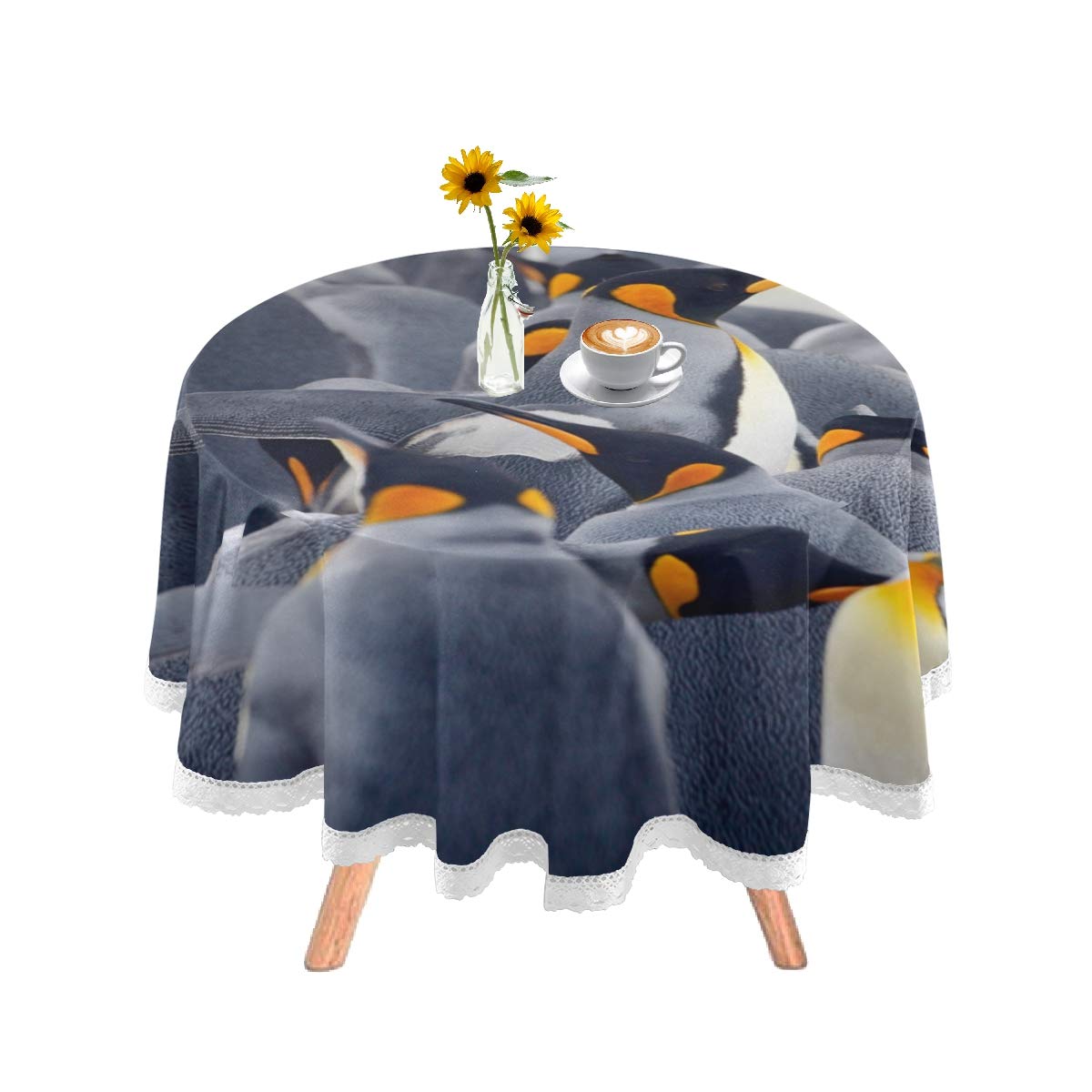 DOMIKING 60 Inch Round Tablecloth - Washable Polyester King Penguin Design for Holiday Dinners, Parties & Family Gatherings | Perfect for Christmas, Thanksgiving & Special Occasions