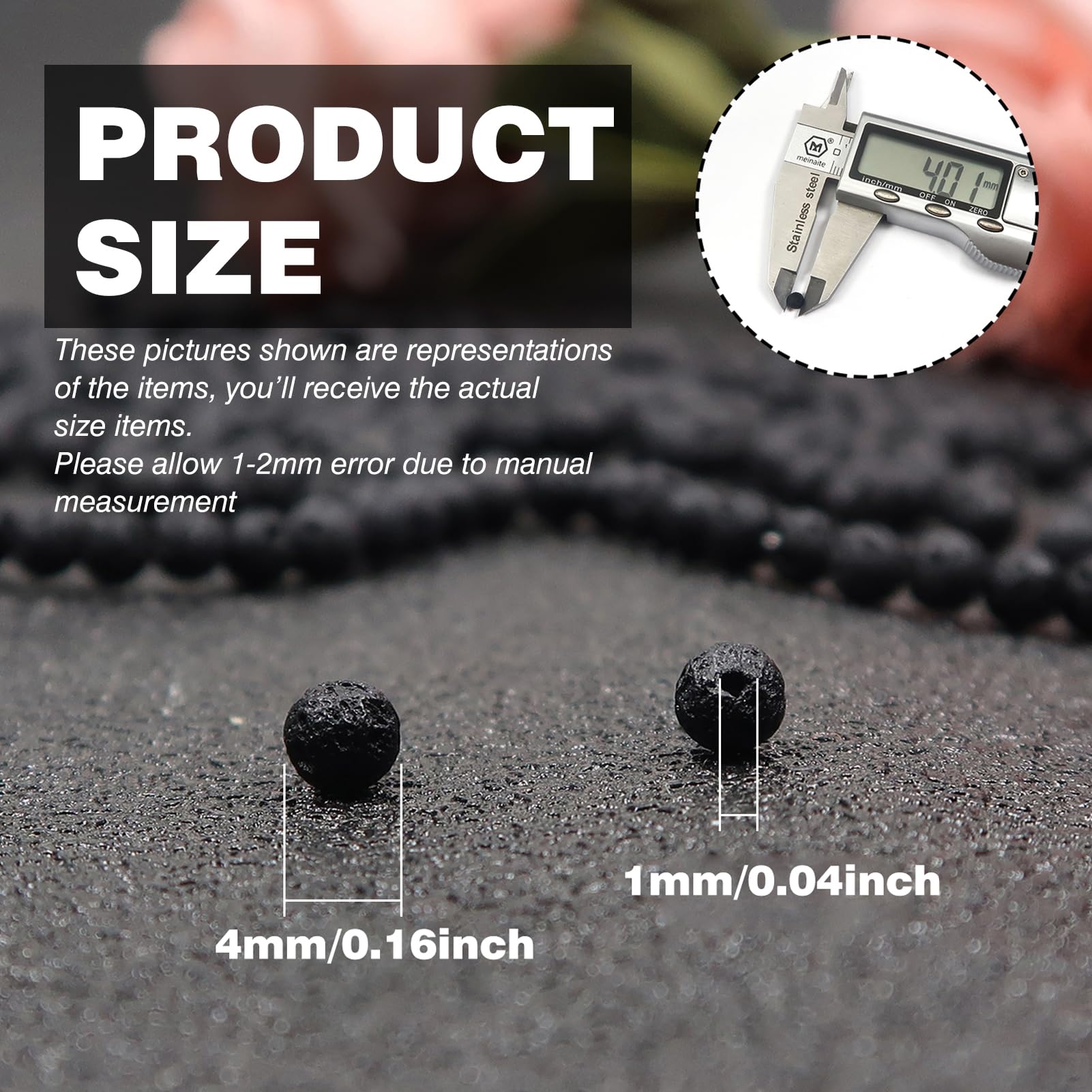 TOAOB 580pcs 4mm Natural Black Lava Stone Beads - Round Loose Gemstone Beads for Jewelry Making, Essential Oil Diffuser Bracelets & Chakra Healing | DIY Craft Supplies, Aromatherapy Accessories