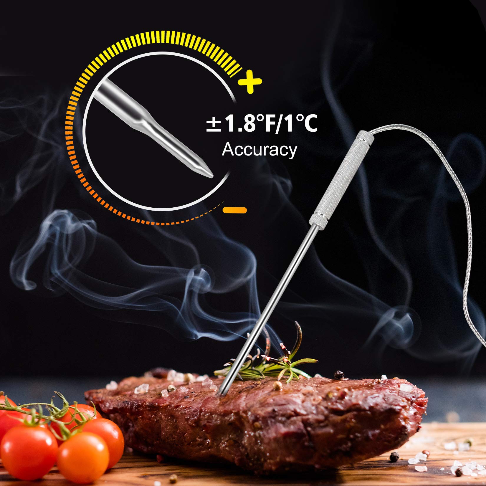 Wireless Digital Meat Thermometer for Grilling, Smoking & BBQ - 3 Probes with 490ft Range - Monitor Food & Ambient Temperature for Kitchen, Oven & Outdoor Cooking - Perfect for Steak, Turkey, Candy Making & More