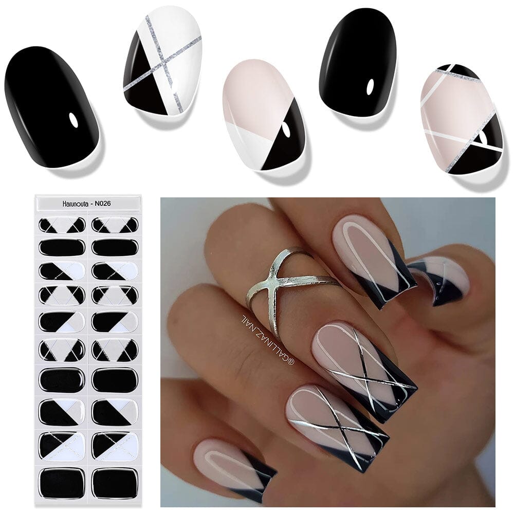 20 Pack Black & White Semi-Cured Gel Nail Strips - DIY Nail Art Kit for Salon-Quality Manicures at Home | Perfect for Parties, Weddings & Special Occasions