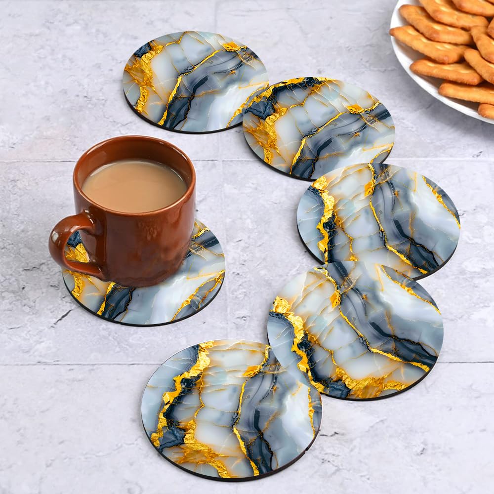 WOODHANG Marble Pattern Coaster Set with Tray - 6-Piece Premium Mandala Design Coasters for Coffee, Tea, and Glasses | Durable & Stylish Home Decor | Perfect for Dining Tables, Coffee Bars, and Office Desks