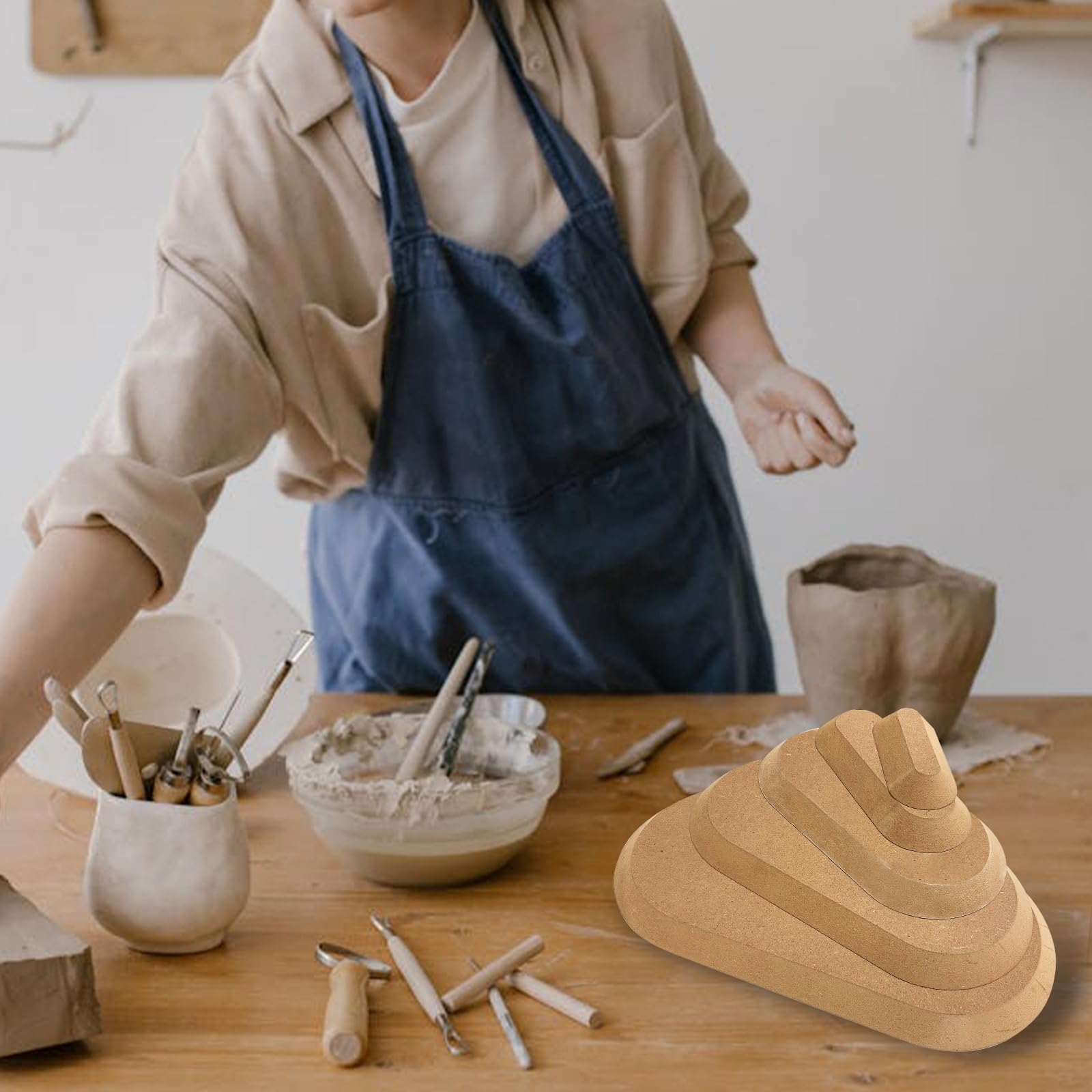 GeryVtee 5-Piece Ceramic Plate Forming Molds Set - Wooden Pottery Slump Molds for Clay Handbuilding (5 Sizes, Oval) - Perfect for DIY Pottery, Ceramic Art Projects & Home Decor Crafts