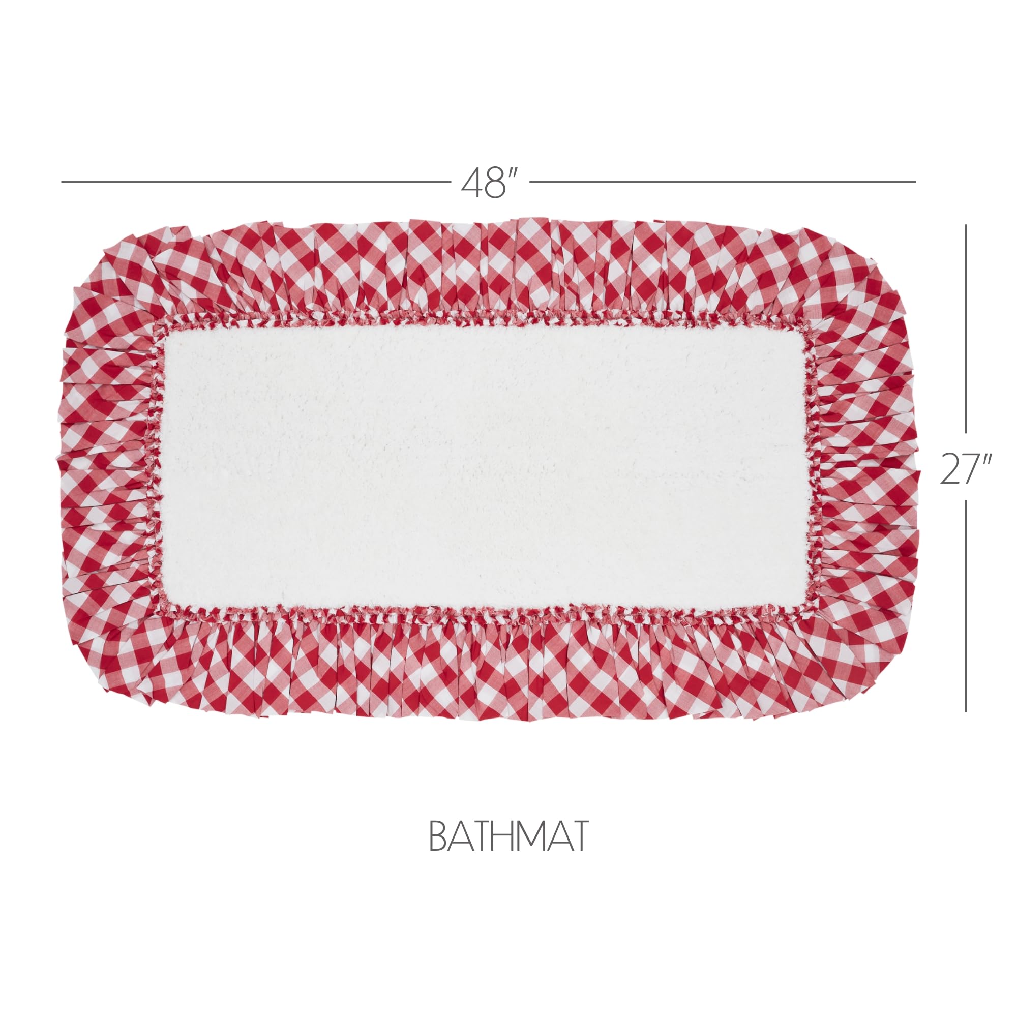 Annie Buffalo Check Bath Mat - Farmhouse Ruffled Country Checkered Gingham Bathroom Rug - Non-Slip Absorbent Cotton - 27x48 Inches - Red - Perfect for Farmhouse, Cottage & Vintage Style Bathrooms