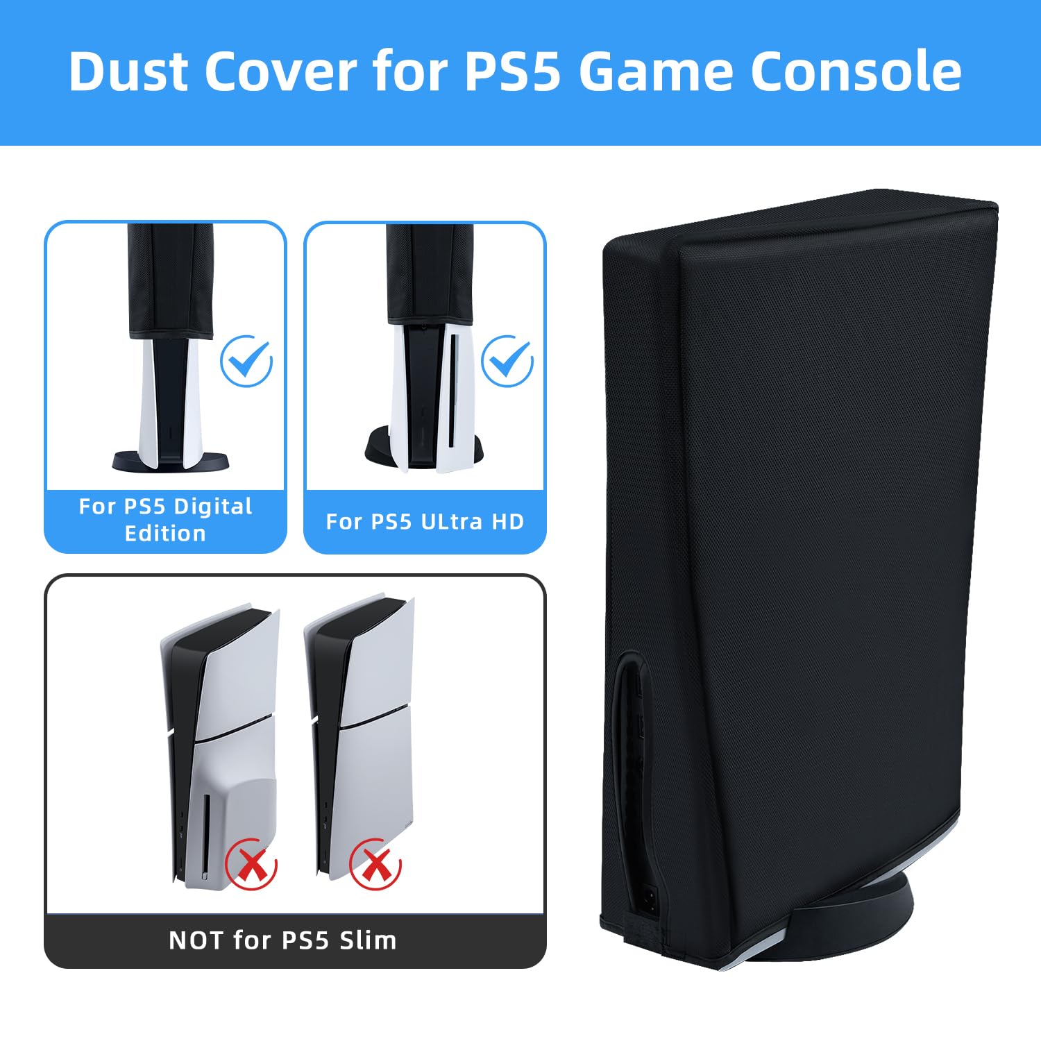 Dustproof Scratch-Resistant Waterproof Protective Case for PS5 Digital Edition Console - Ultra HD - Compatible with PS5 (Not for PS5 Slim/PS5 Pro) - Black - Perfect for Gaming Storage & Travel Protection