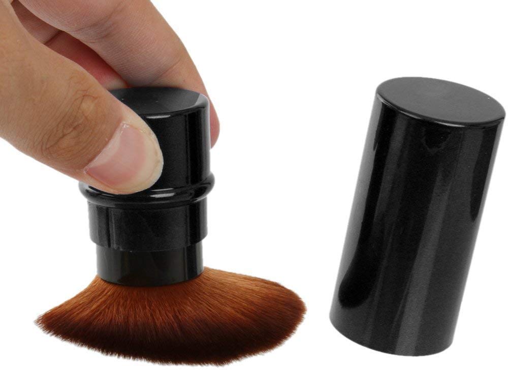Gugzy Retractable Kabuki Brush for Makeup - Professional Face Powder, Foundation & Blush Brush (Black) | Perfect for Travel, On-the-Go Touch Ups & Everyday Makeup Application