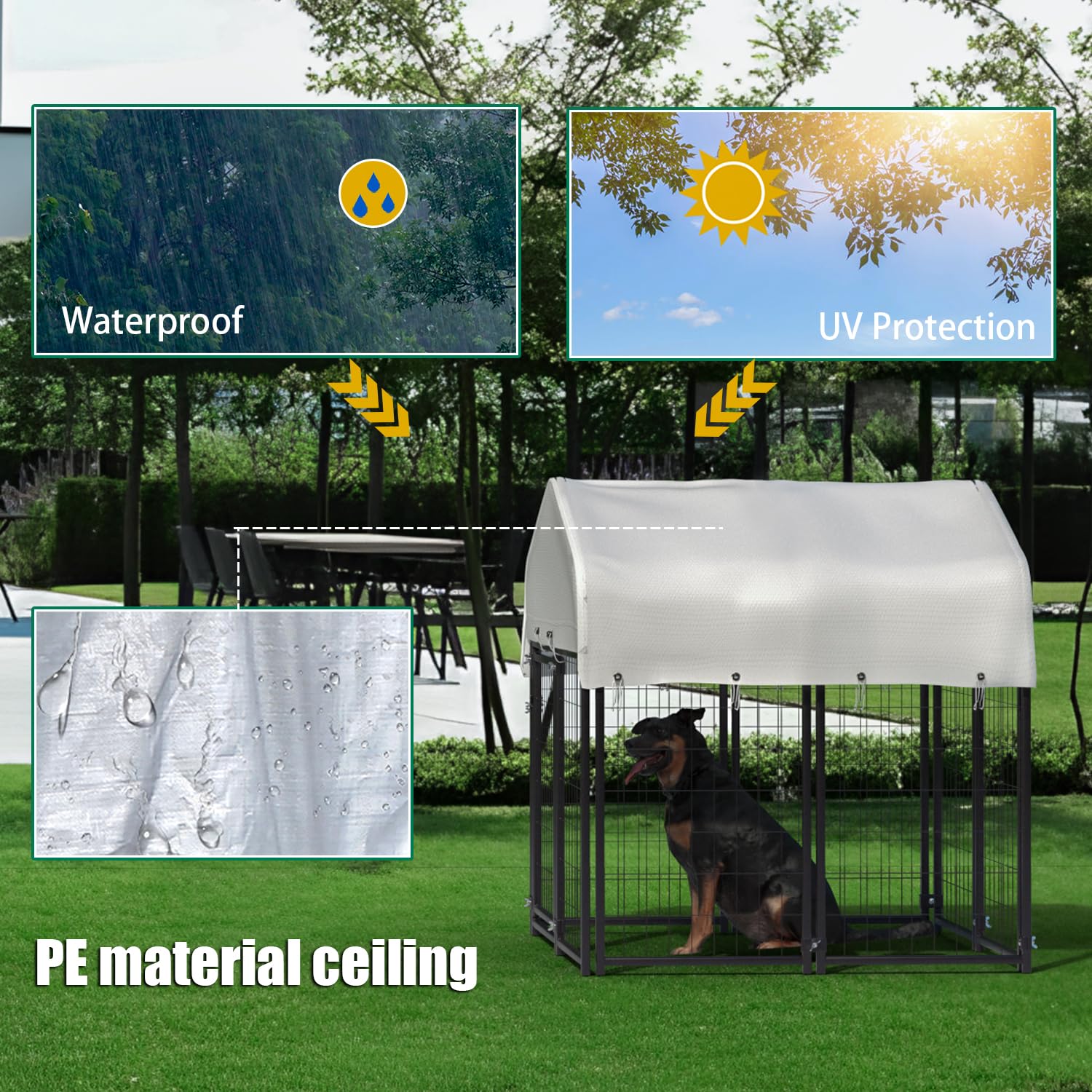 8-Panel Heavy Duty Outdoor Dog Kennel with Roof - Large 4'x4'x4.4' Pet Playpen Enclosure for Small, Medium & Large Dogs - Indoor/Outdoor Use for Yard, Fence, House & Kennel | Perfect for Backyard, Patio, Garden & Dog Training