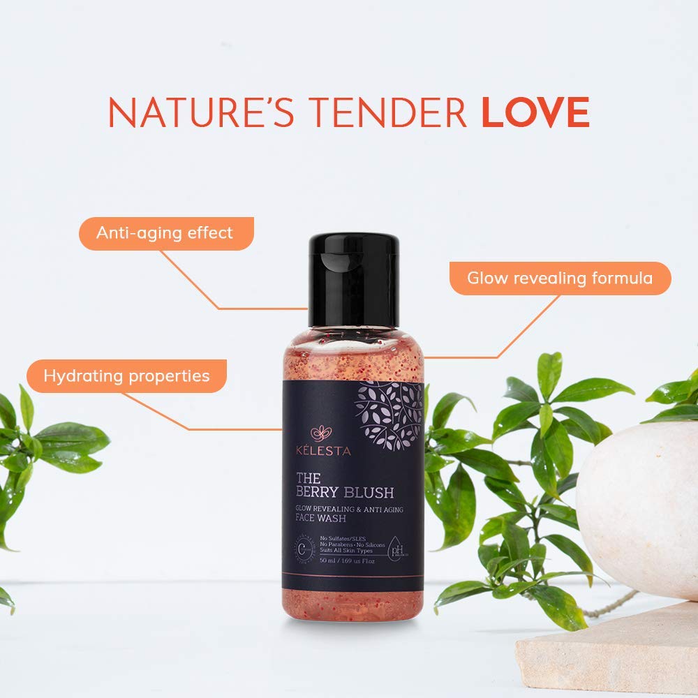 KELESTA Vitamin C Berry Blush Face Wash - Soothing & Calming Facial Cleanser for Brightening & Deep Cleansing - Paraben Free, Sulfate Free, Silicone Free (50ml) - Perfect for Morning & Night Skincare Routine