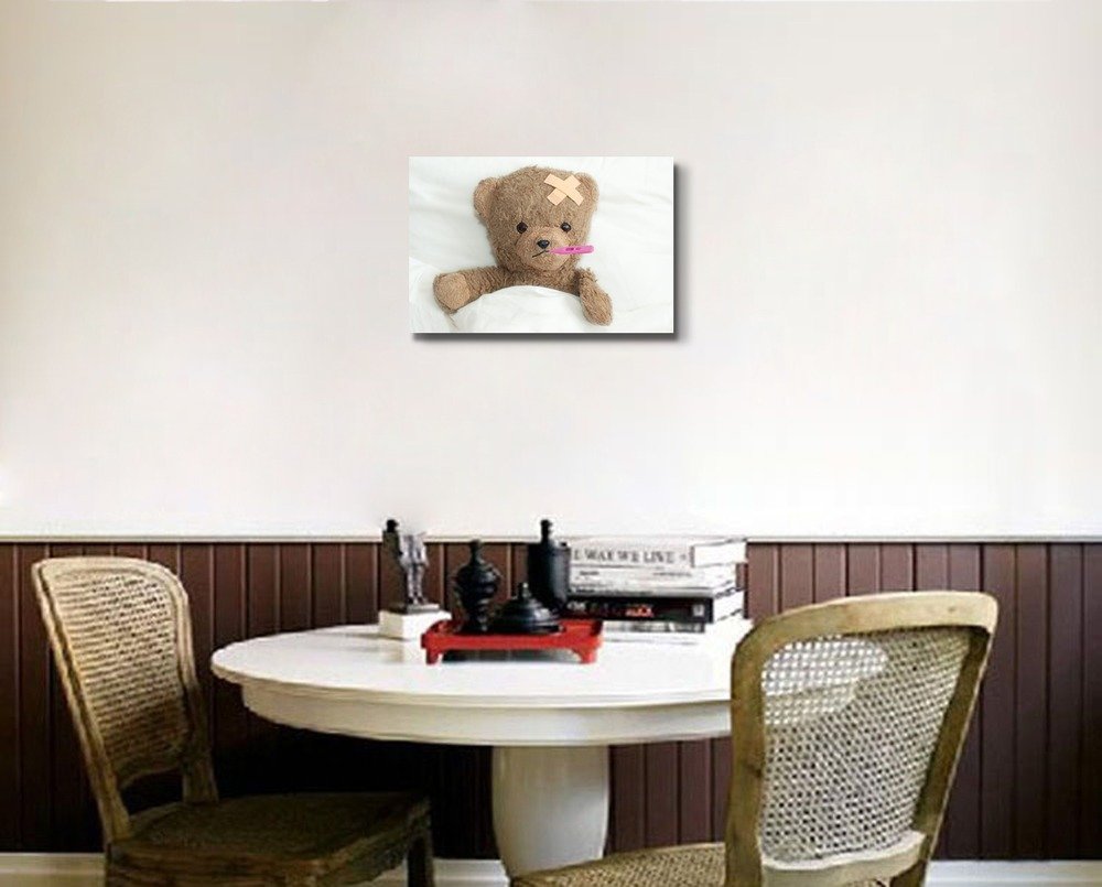 Teddy in Hospital Canvas Wall Art - 16x24 Inch Framed Canvas Print - Perfect for Kids' Room, Nursery, or Hospital Decor