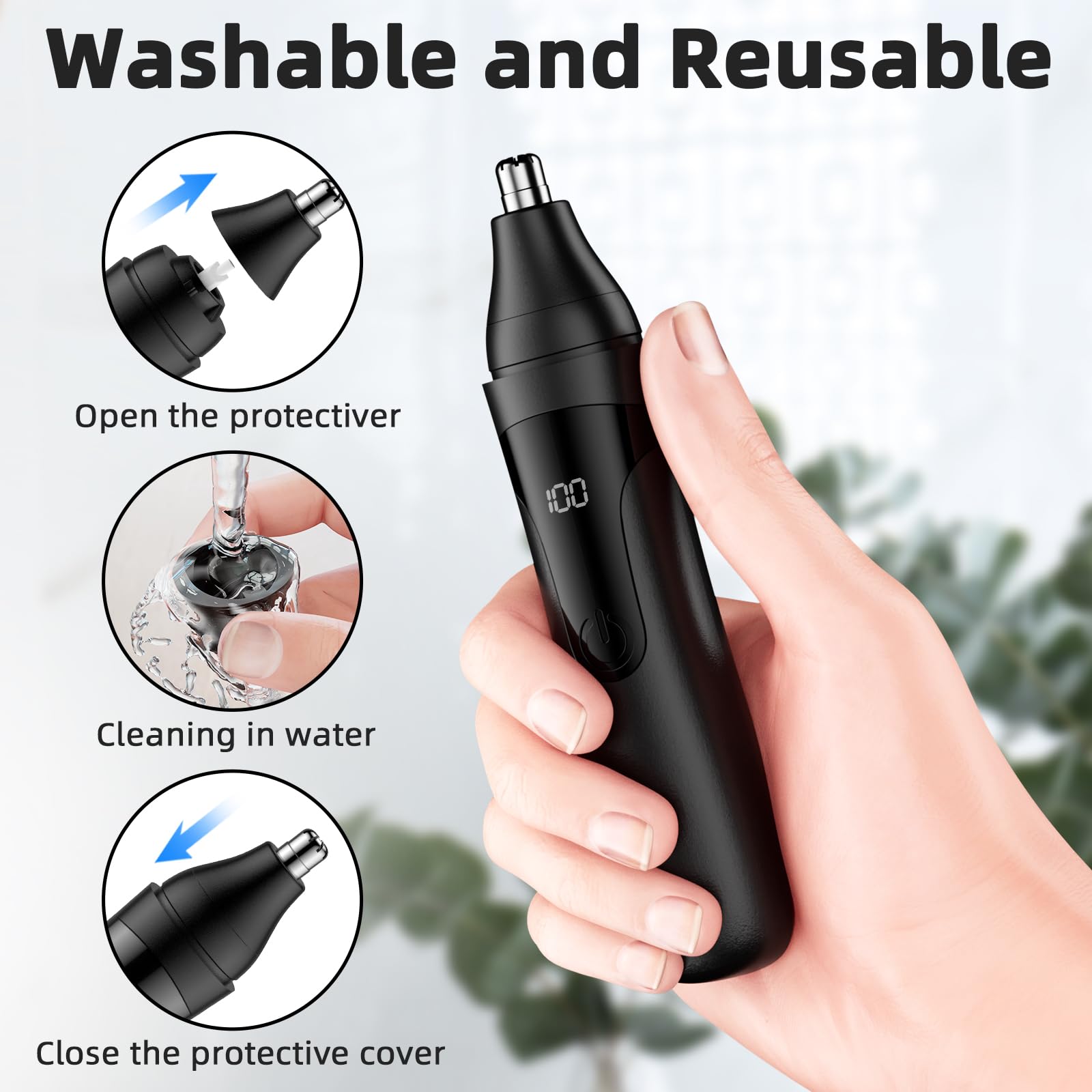 Rechargeable Painless Nose Hair Trimmer - Professional Dual Edge Blade for Nose, Ear & Eyebrow Grooming - Easy Clean & Wash - Perfect for Travel & Daily Personal Care