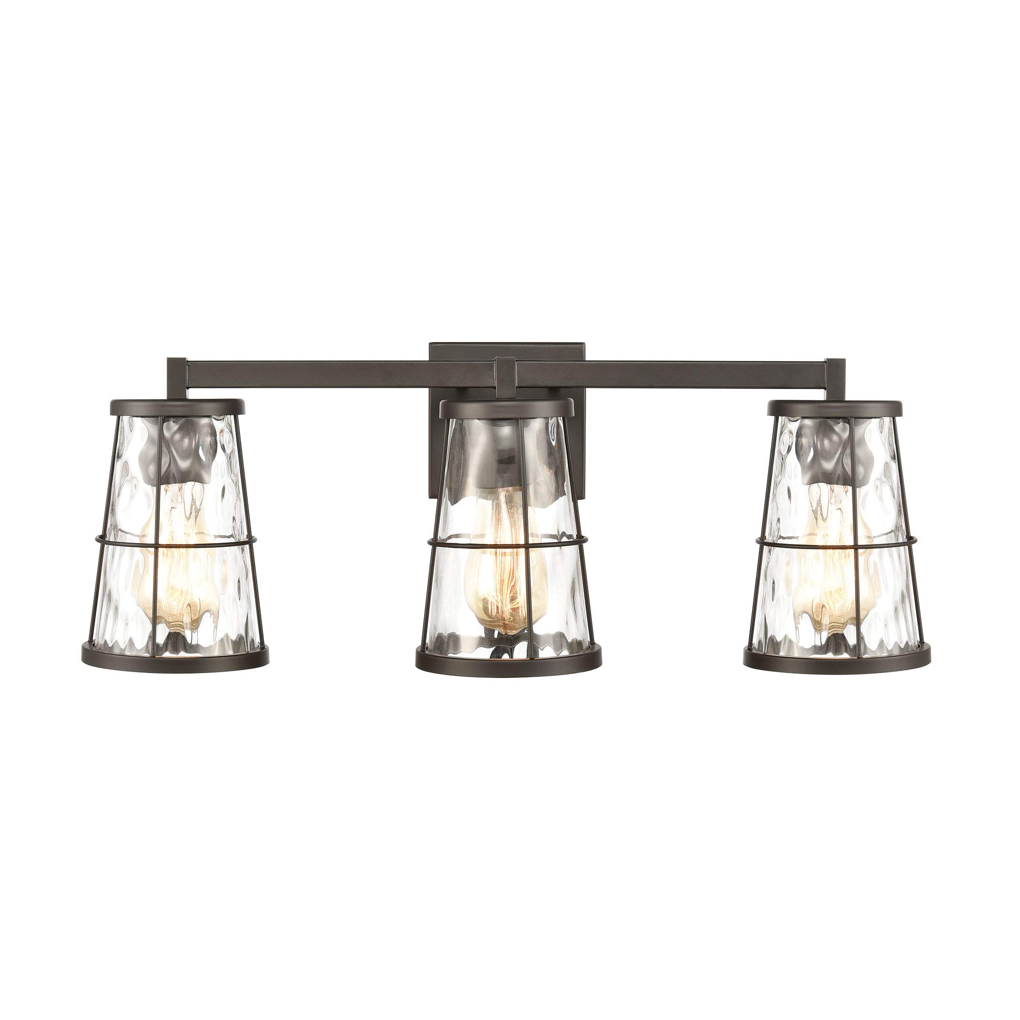 Kendrix 3-Light Vanity Light Fixture - Oil Rubbed Bronze Finish with Water Glass Shades - Perfect for Bathroom Vanity, Dressing Room & Makeup Area Lighting