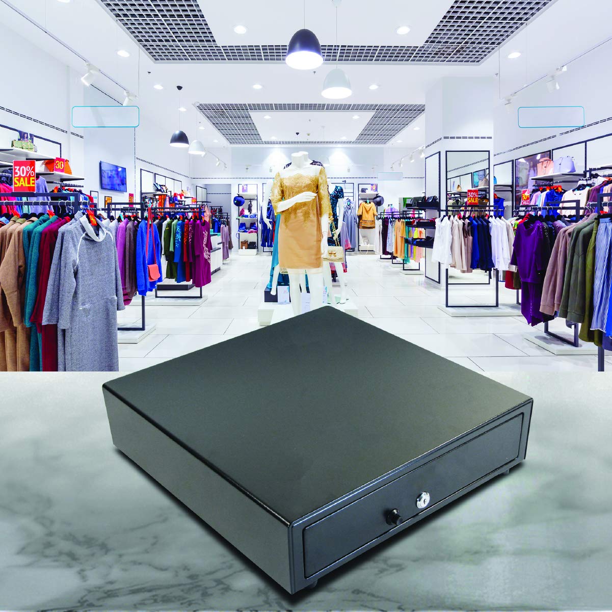 APG VP101-BL1416 Manual Black 14 x 16 Vasario Series Cash Drawer - Perfect for Retail Stores, Restaurants & Small Businesses