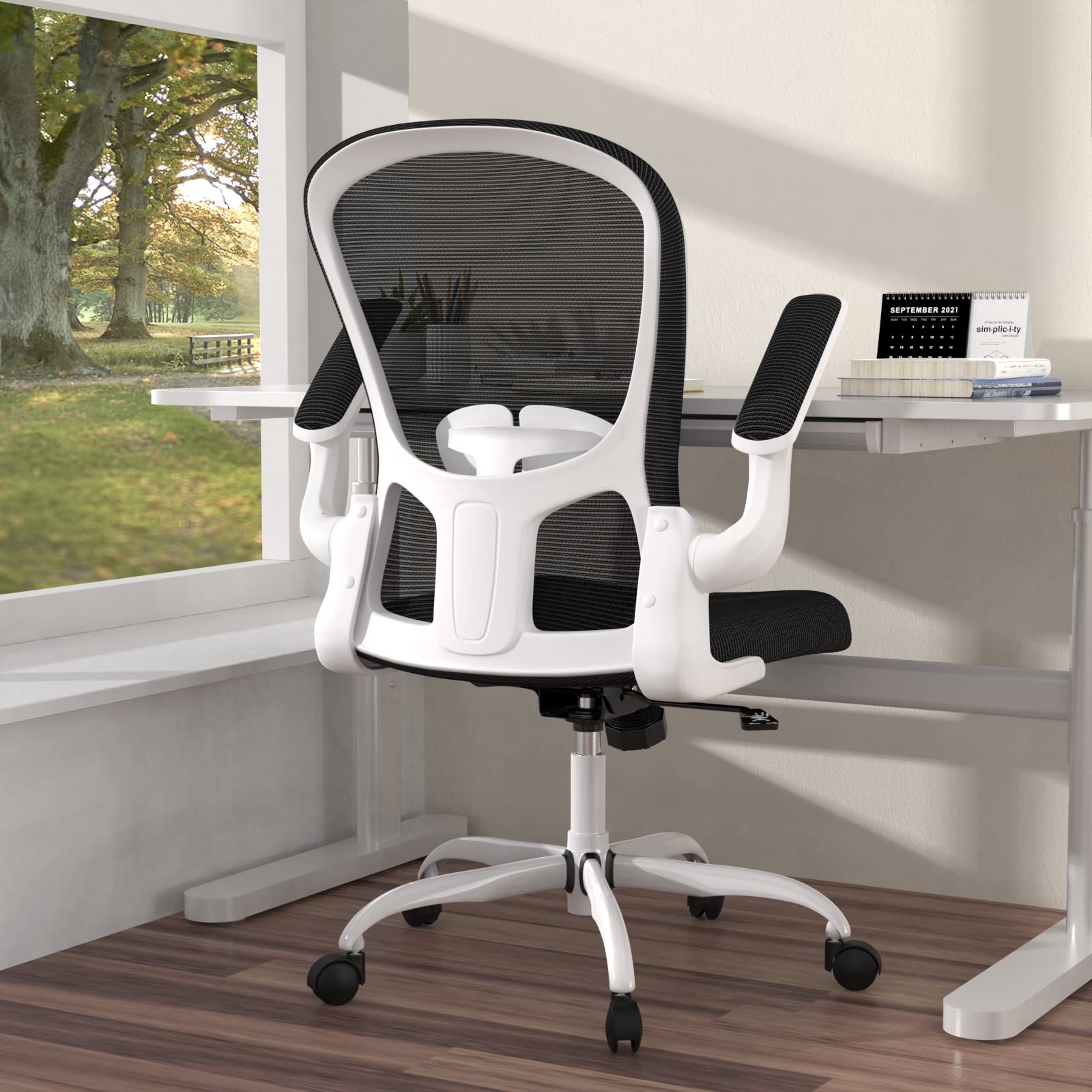 Ergonomic Office Chair with Lumbar Support - Adjustable Height & Flip-Up Arms - Breathable Mesh Desk Chair for Home & Office - Perfect for Long Work Hours, Gaming, and Study Sessions