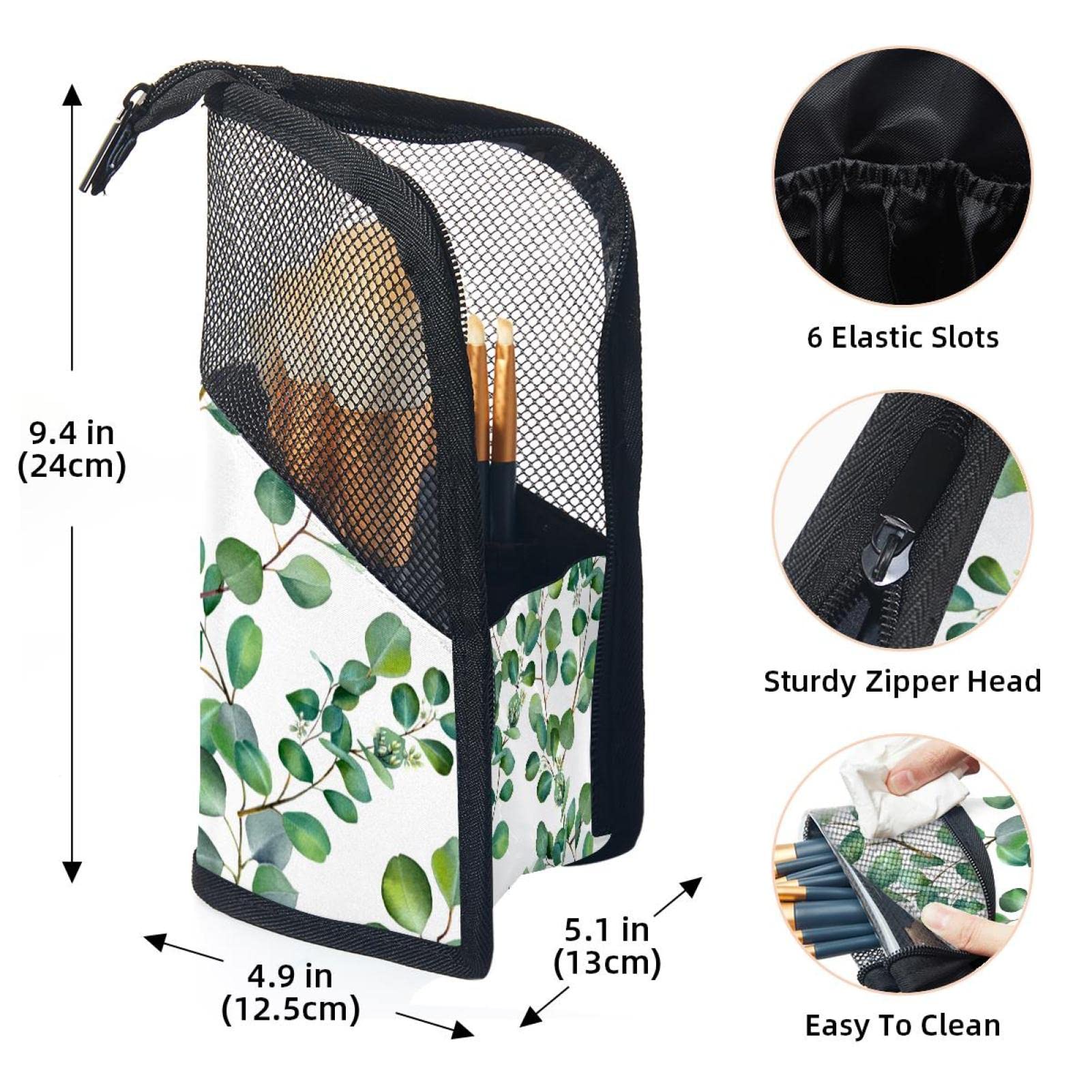 Premium 12-Piece Makeup Brush Organizer Bag with Branch Green Leaf Design - Portable Cosmetic Brush Holder Case for Travel & Professional Makeup Artists (Ideal for Home, Salon & On-The-Go Use)