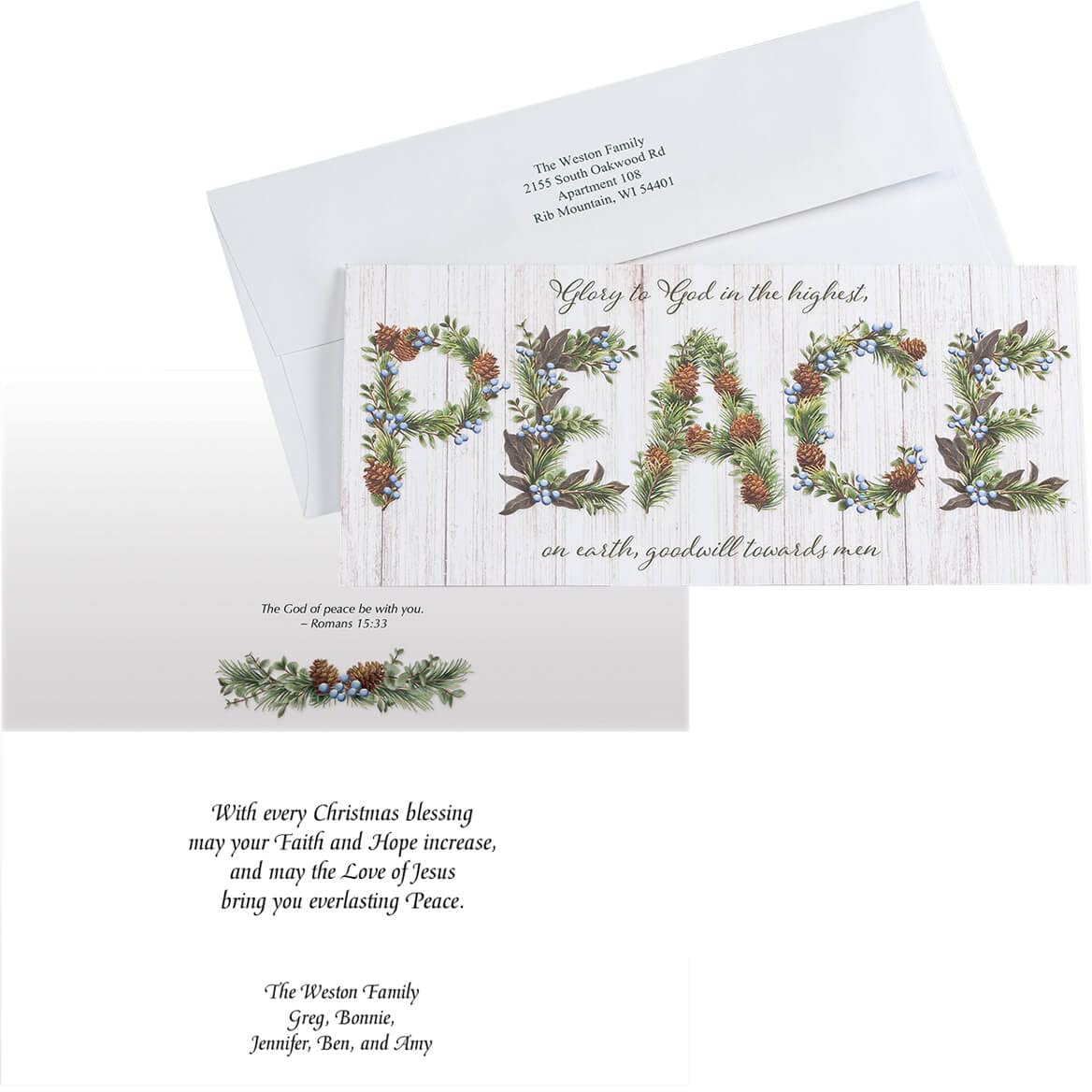 Fox Valley Traders Personalized Heavenly Peace Christmas Card Set of 20 - Custom Name & Message on Card & Envelope - Perfect for Holiday Greetings, Family & Friends