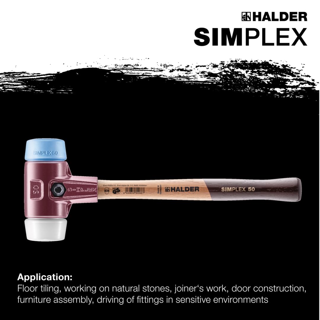 Simplex 80 Mallet - Soft Blue Rubber Head with Superplastic Inserts, Durable Cast Iron Housing & Wooden Handle - Perfect for Woodworking, Leather Crafting & DIY Projects