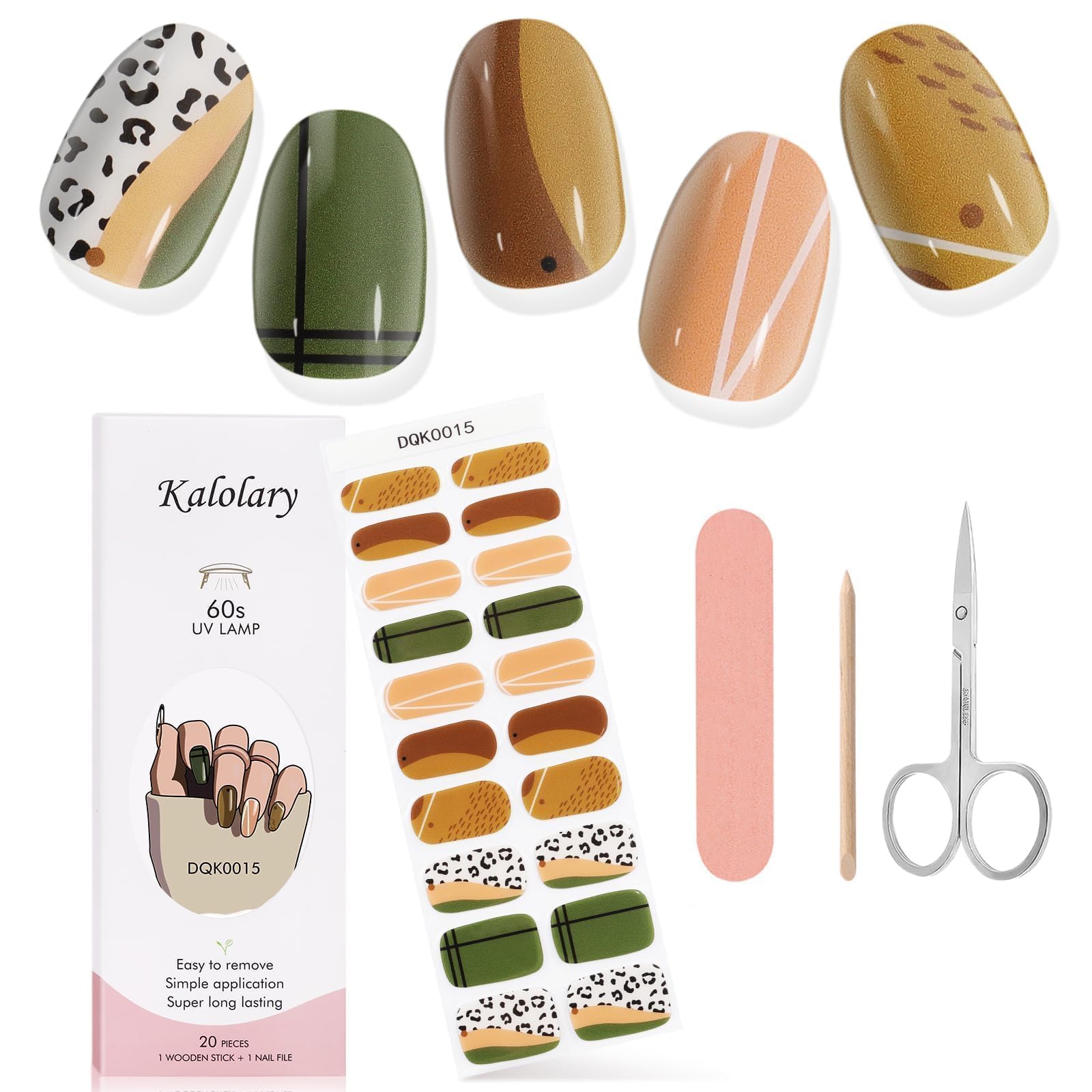 Kalolary Gel Nail Strips Kit - 24PCS Waterproof Nail Wraps with Nail Art Stickers, Scissors, Cuticle Pusher & Nail File - DIY Salon Quality Manicure at Home for Women & Girls - Perfect for Parties, Weddings & Daily Nail Care