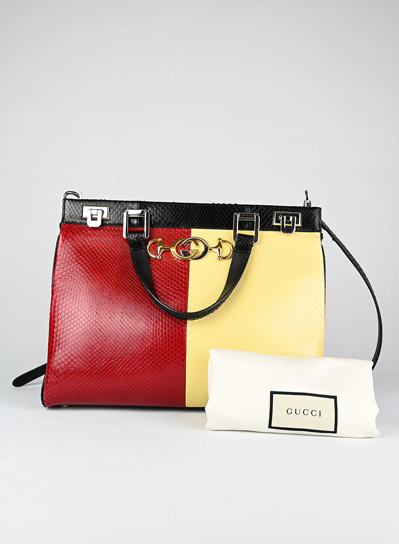 Gucci Yellow and Red Python Leather Handbag for Women - Luxury Designer Shoulder Bag for Parties, Dating & Special Occasions