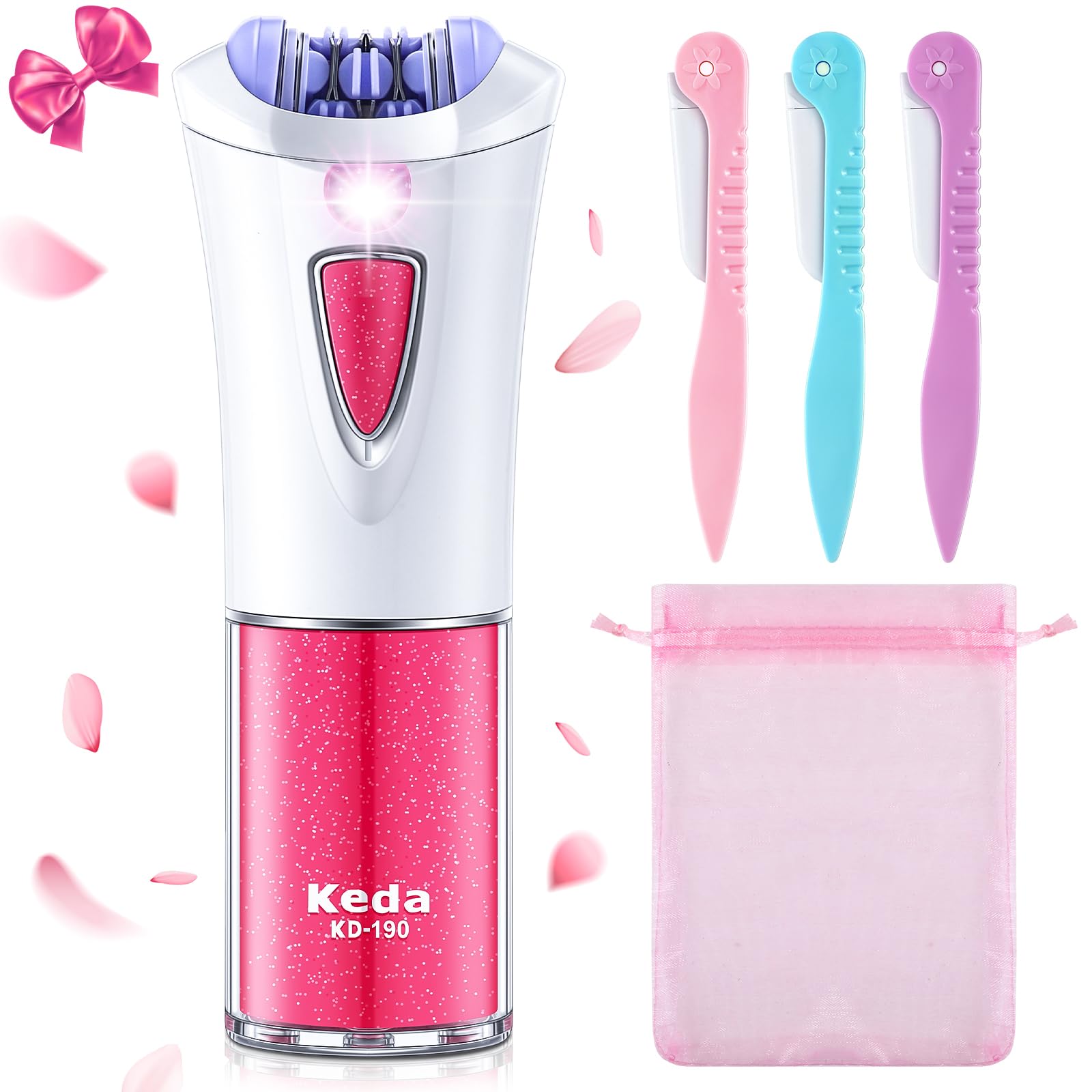 Tondiamo 4-Piece Cordless Epilator Set for Women - Facial, Bikini & Leg Hair Removal with LED Light & Smooth Glide Technology | Perfect for Travel, Home Use & Gift Giving